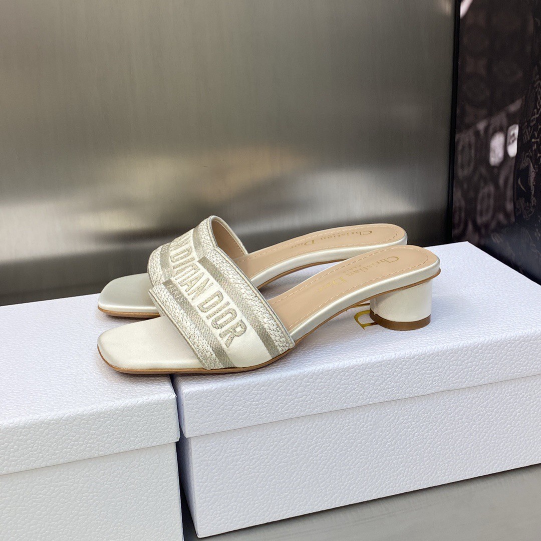 Replica Dior Dway Heeled 35MM Slides in Gold Metallic Thread ...