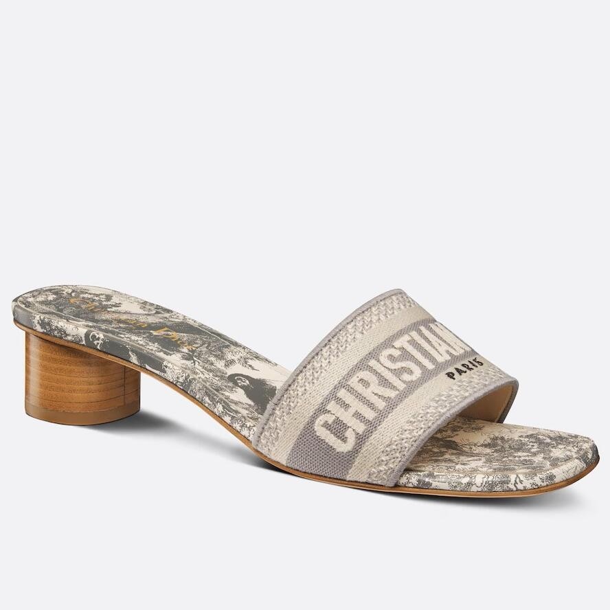 D*or D*oriviera dway heeled 35mm slides in grey toile de jouy sauvage cotton