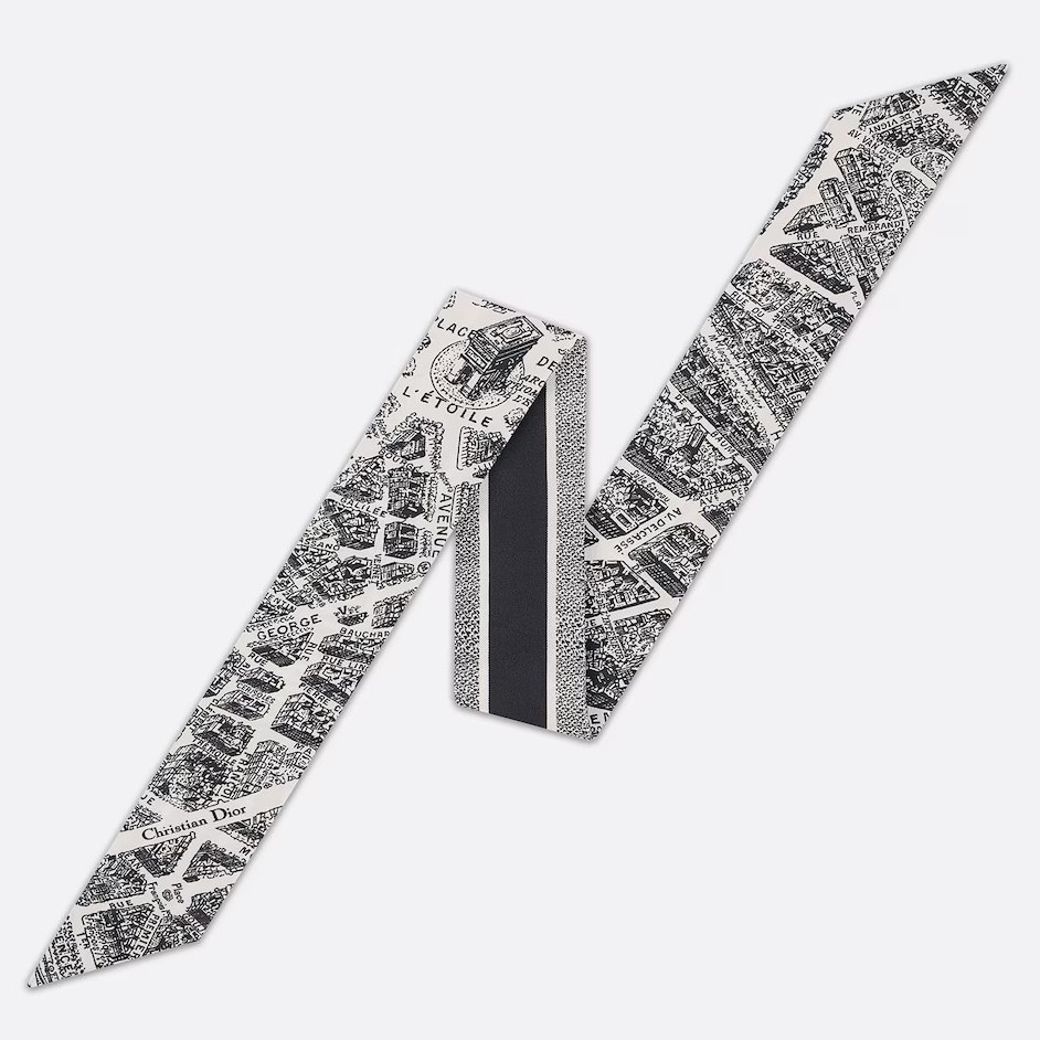 D*or plan de paris mitzah scarf in white and black silk twill