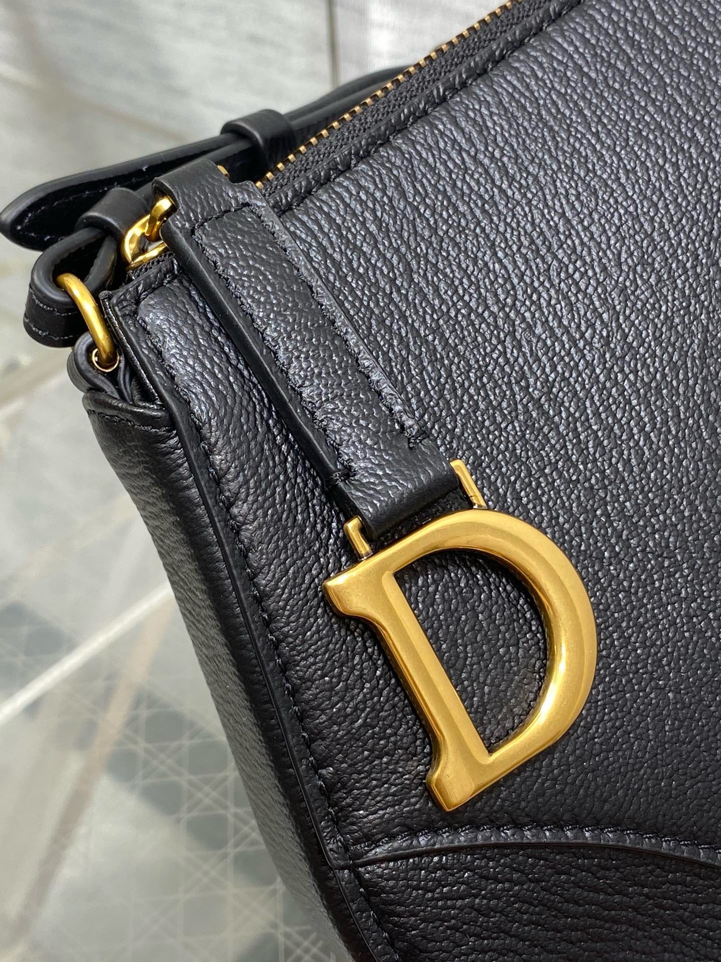 Replica Dior Saddle Rodeo Pouch in Black Goatskin