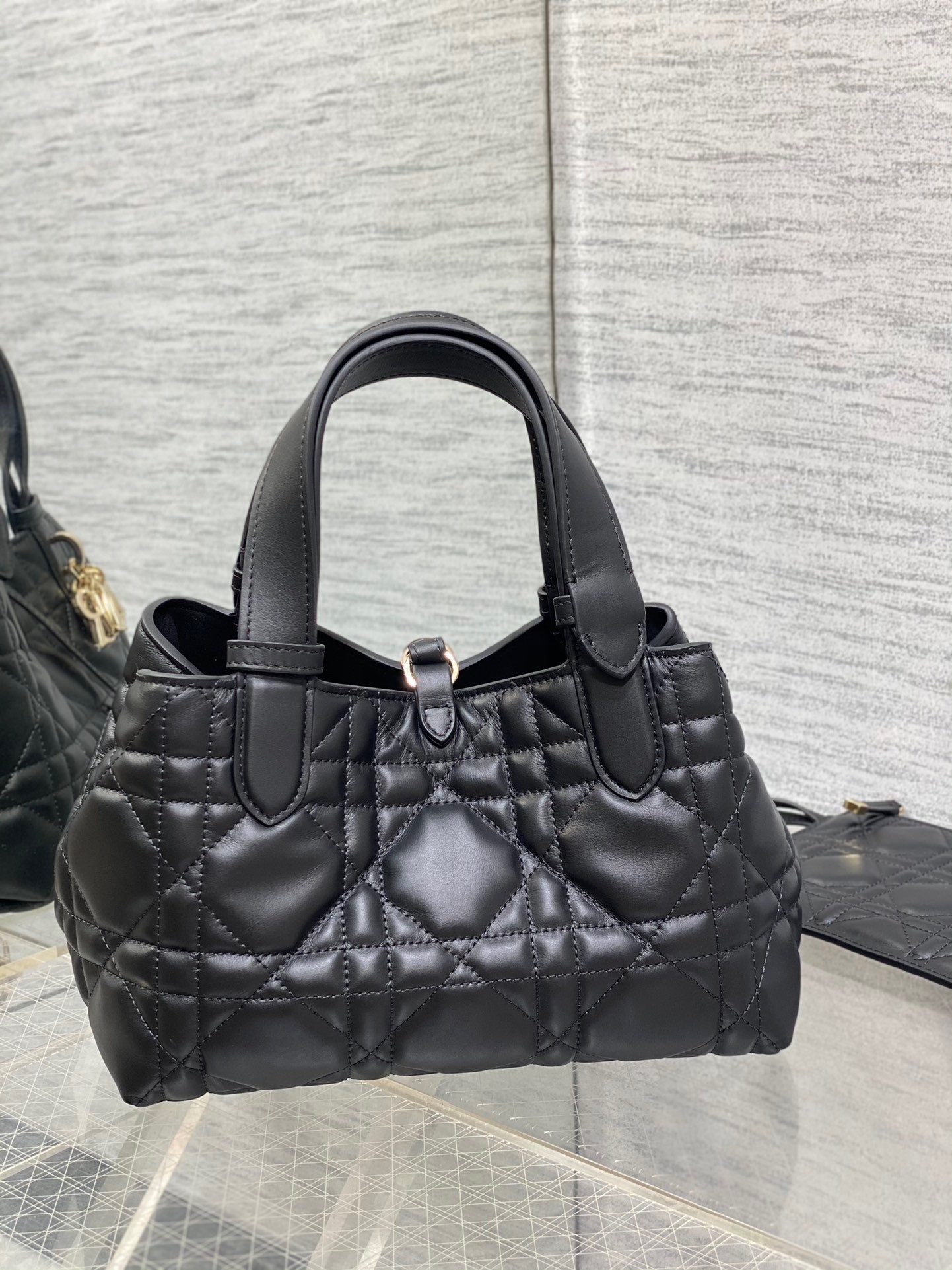 Replica Dior Toujours Small Bag in Black Macrocannage Calfskin