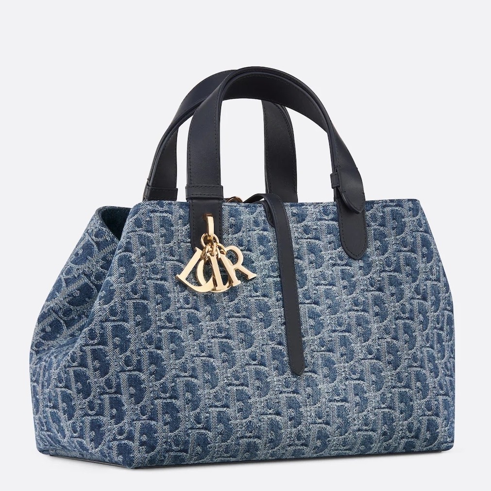 D*or toujours medium bag in blue denim oblique jacquard