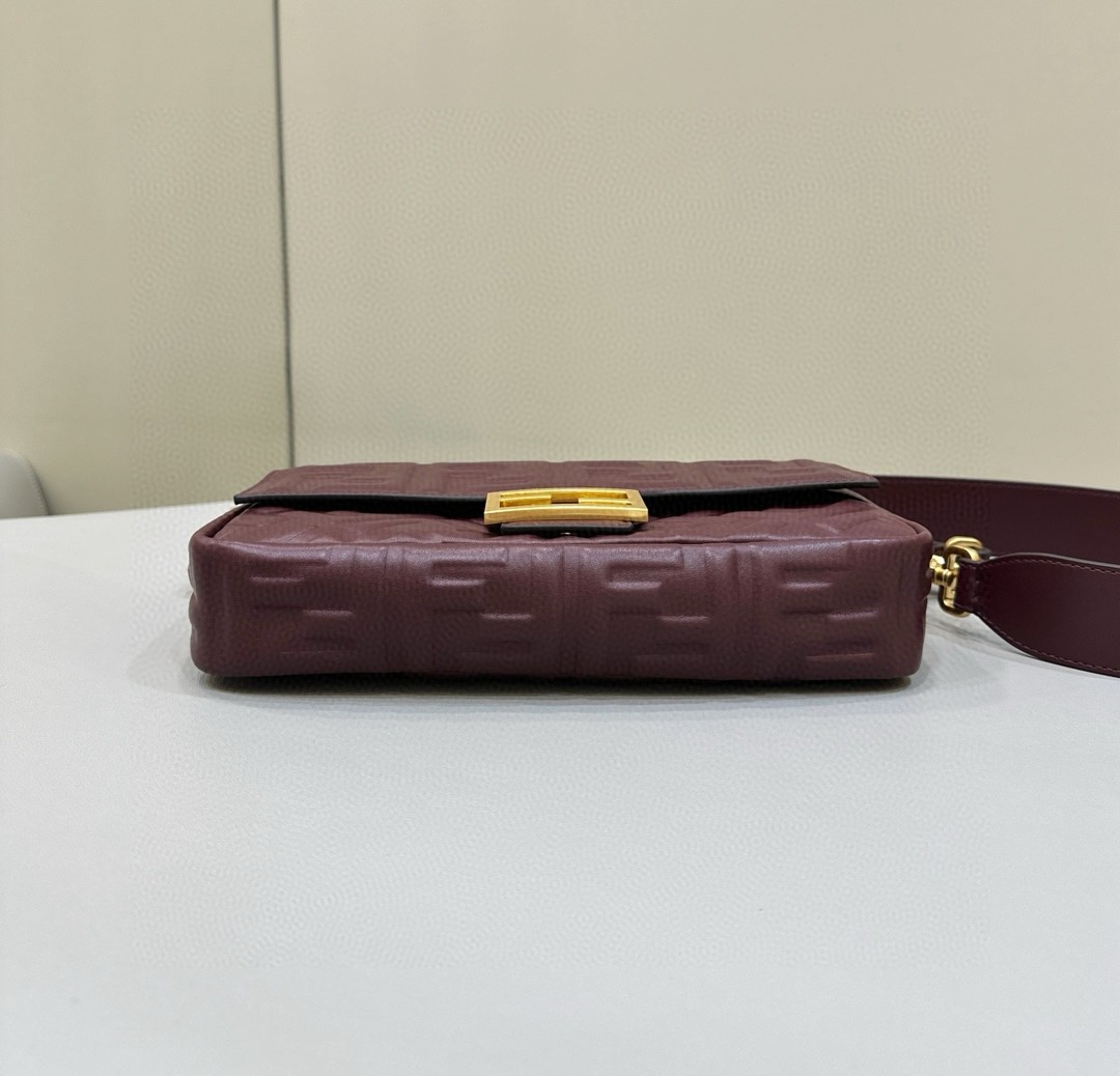 F**di medium baguette bag in burgundy ff nappa leather