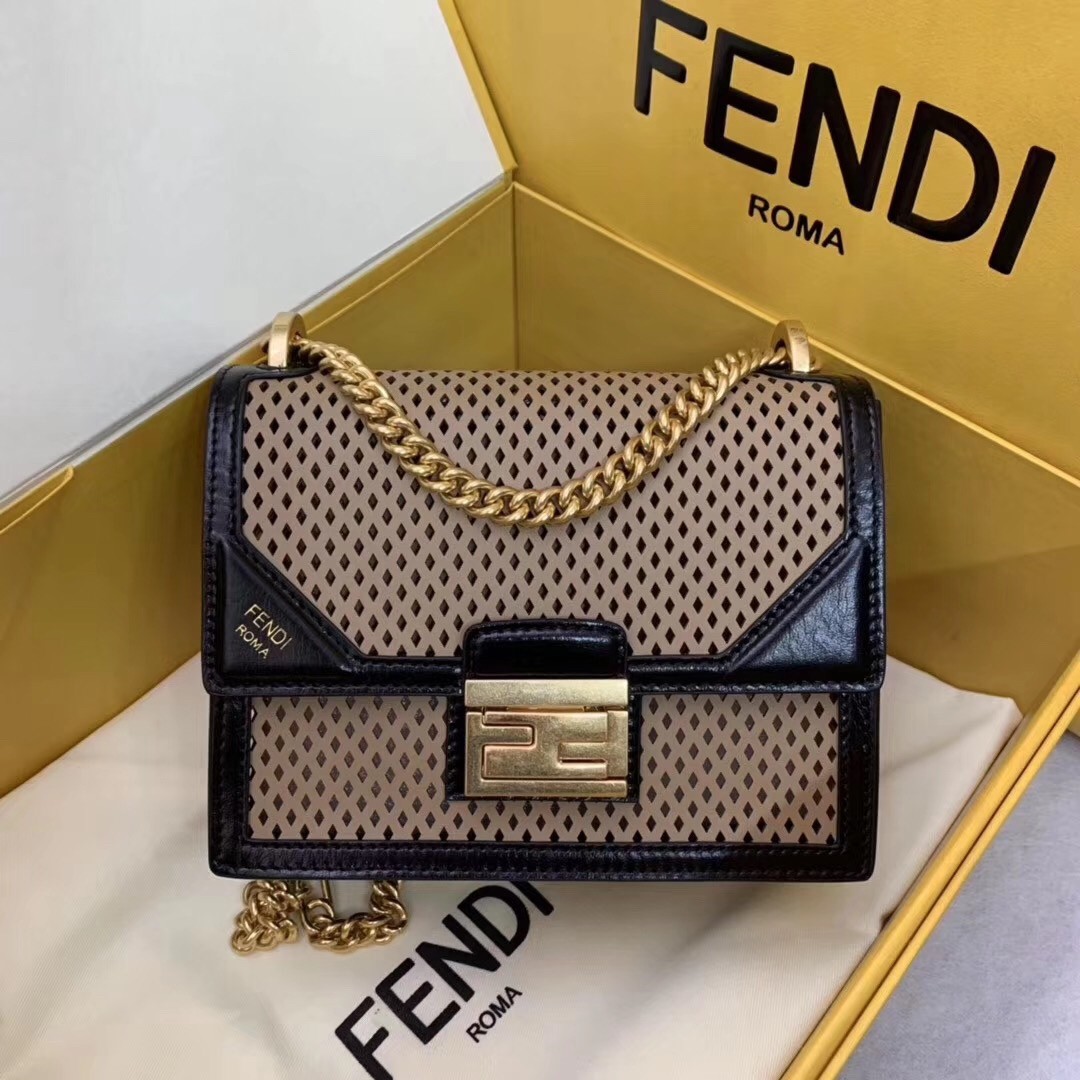 F**di small kan u bag in beige perforated calf leather