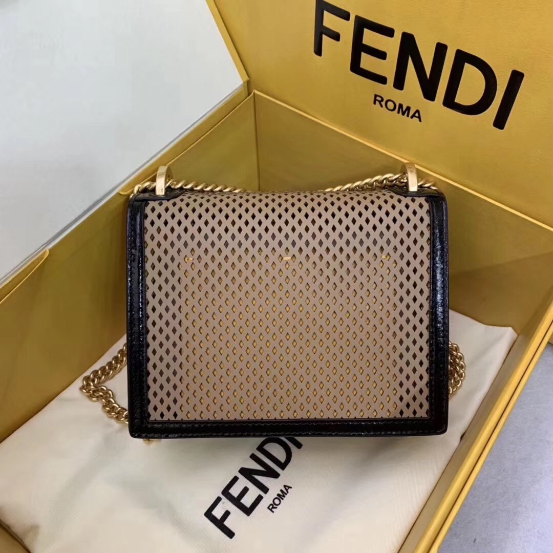 F**di small kan u bag in beige perforated calf leather