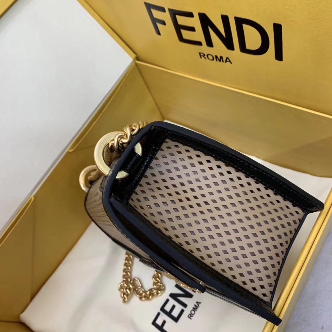 F**di small kan u bag in beige perforated calf leather