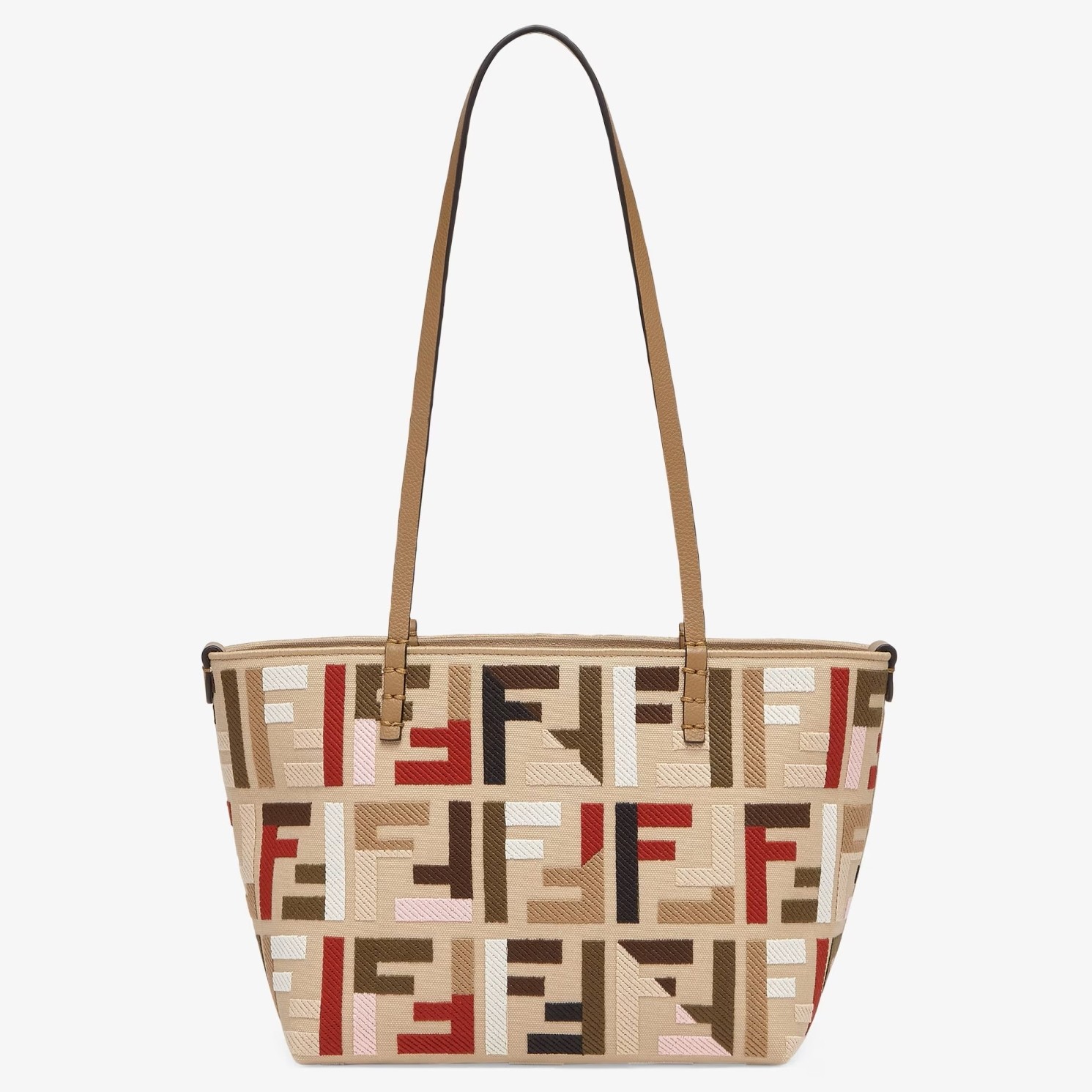 F**di small roll tote in canvas with multicolor ff embroidery