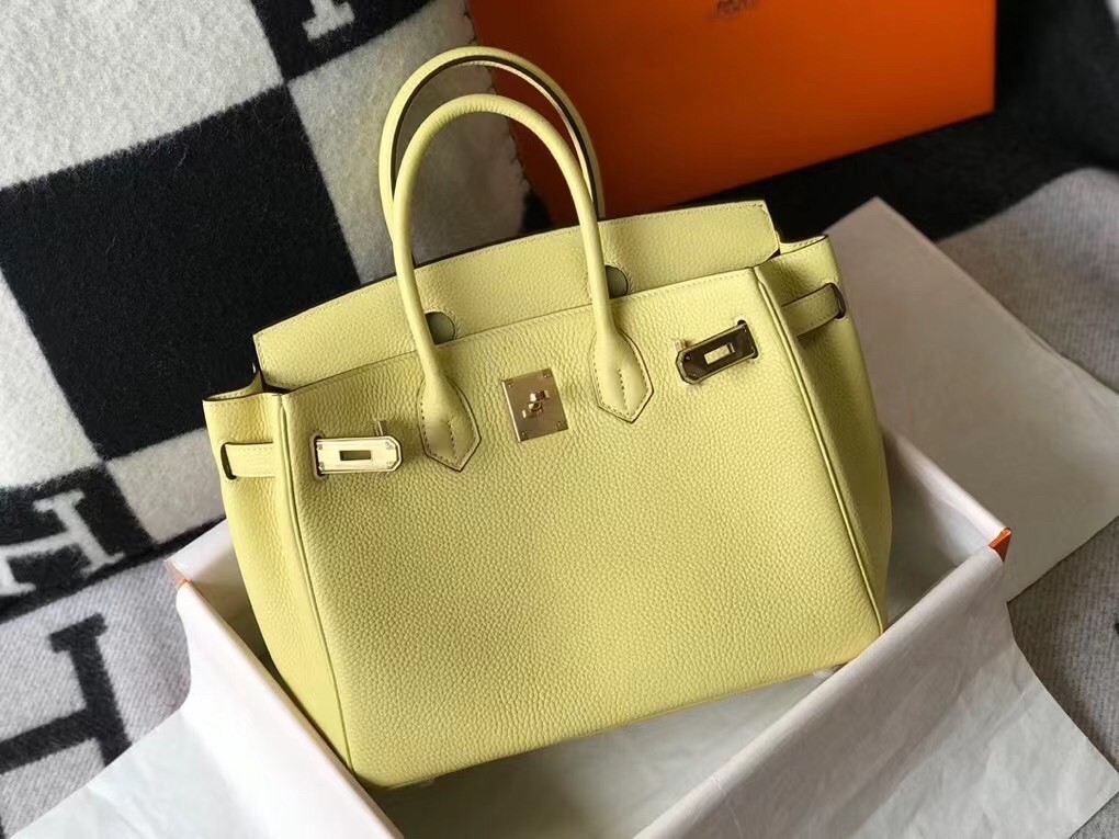 H**mes birkin 30cm bag in jaune poussin clemence leather ghw