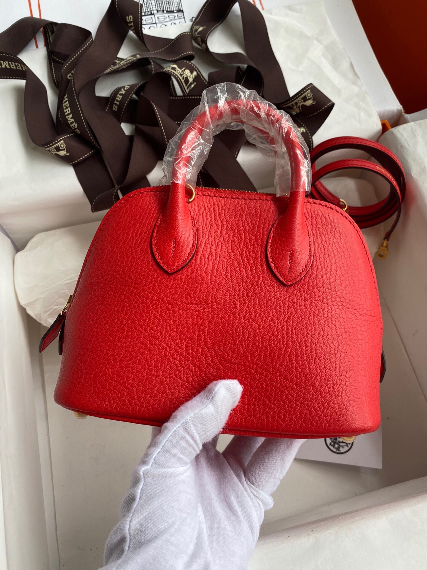 H**mes bolide 1923 mini handmade bag in red chevre mysore leather