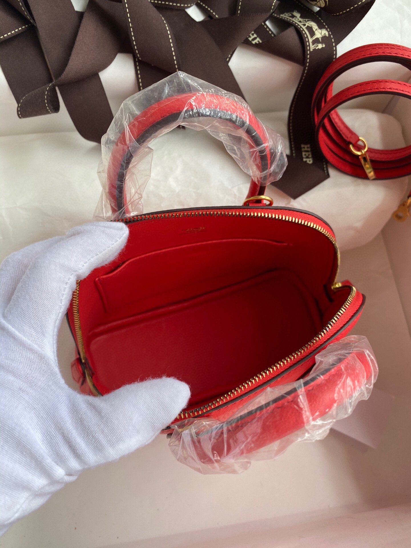 H**mes bolide 1923 mini handmade bag in red chevre mysore leather