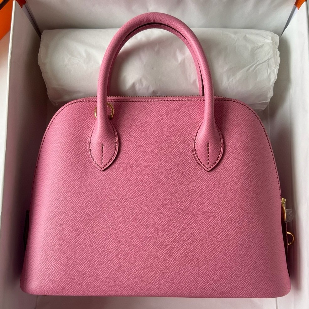 H**mes bolide 1923 25 handmade bag in rose sakura epsom calfskin