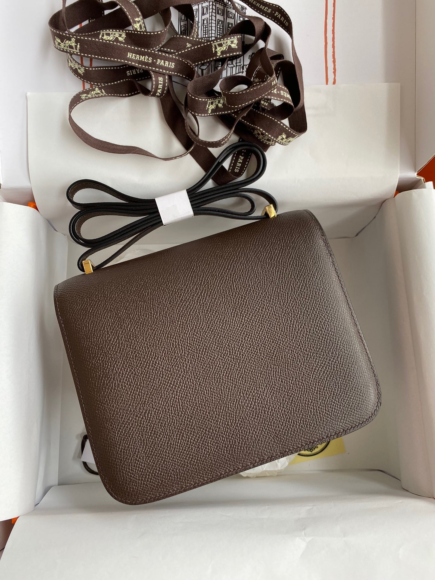 H**mes constance 18 handmade bag in chocolat epsom calfskin