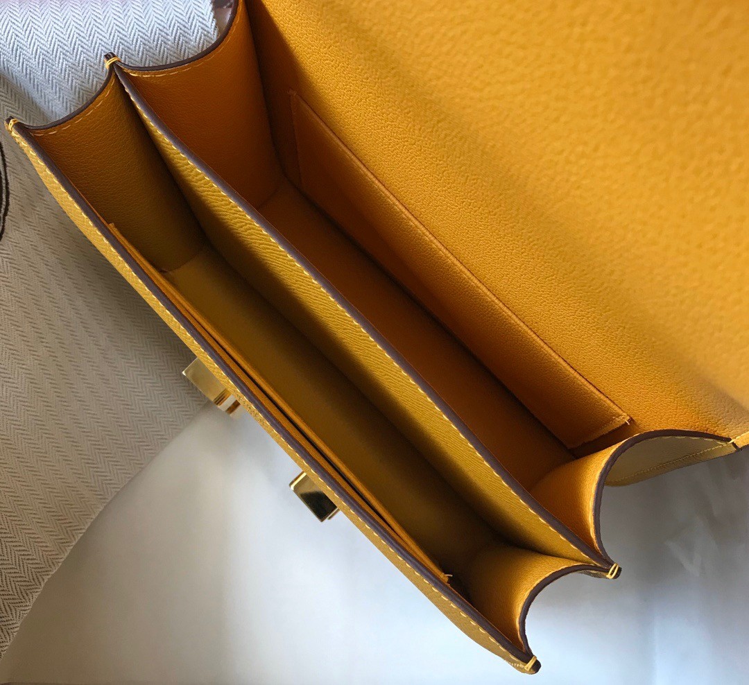 H**mes constance 18 handmade bag in jaune ambre epsom calfskin