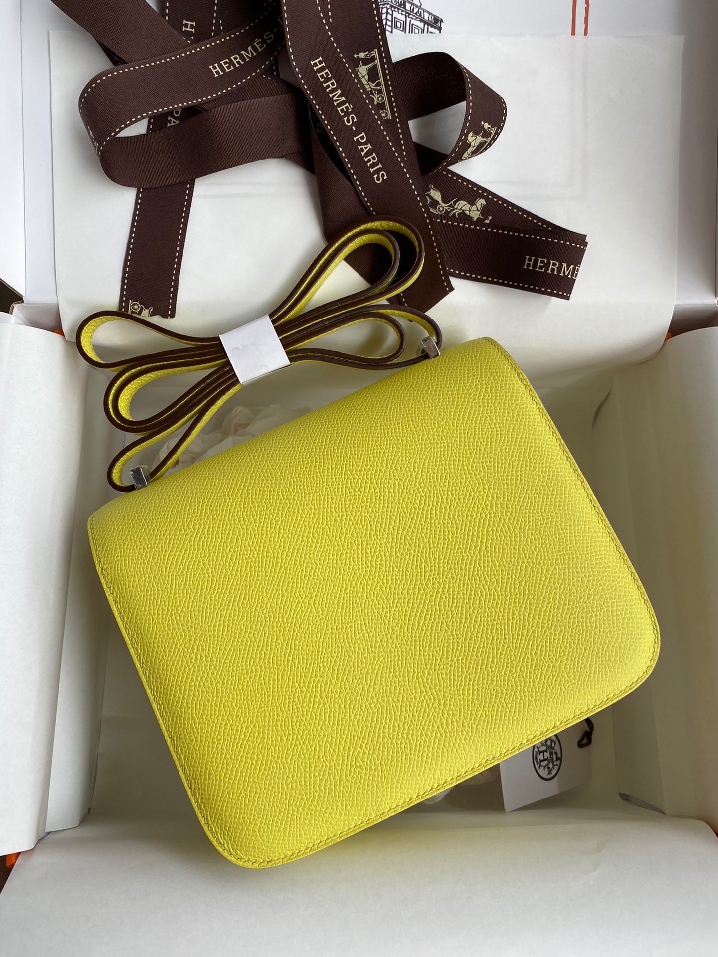 H**mes constance 18 handmade bag in lime epsom calfskin