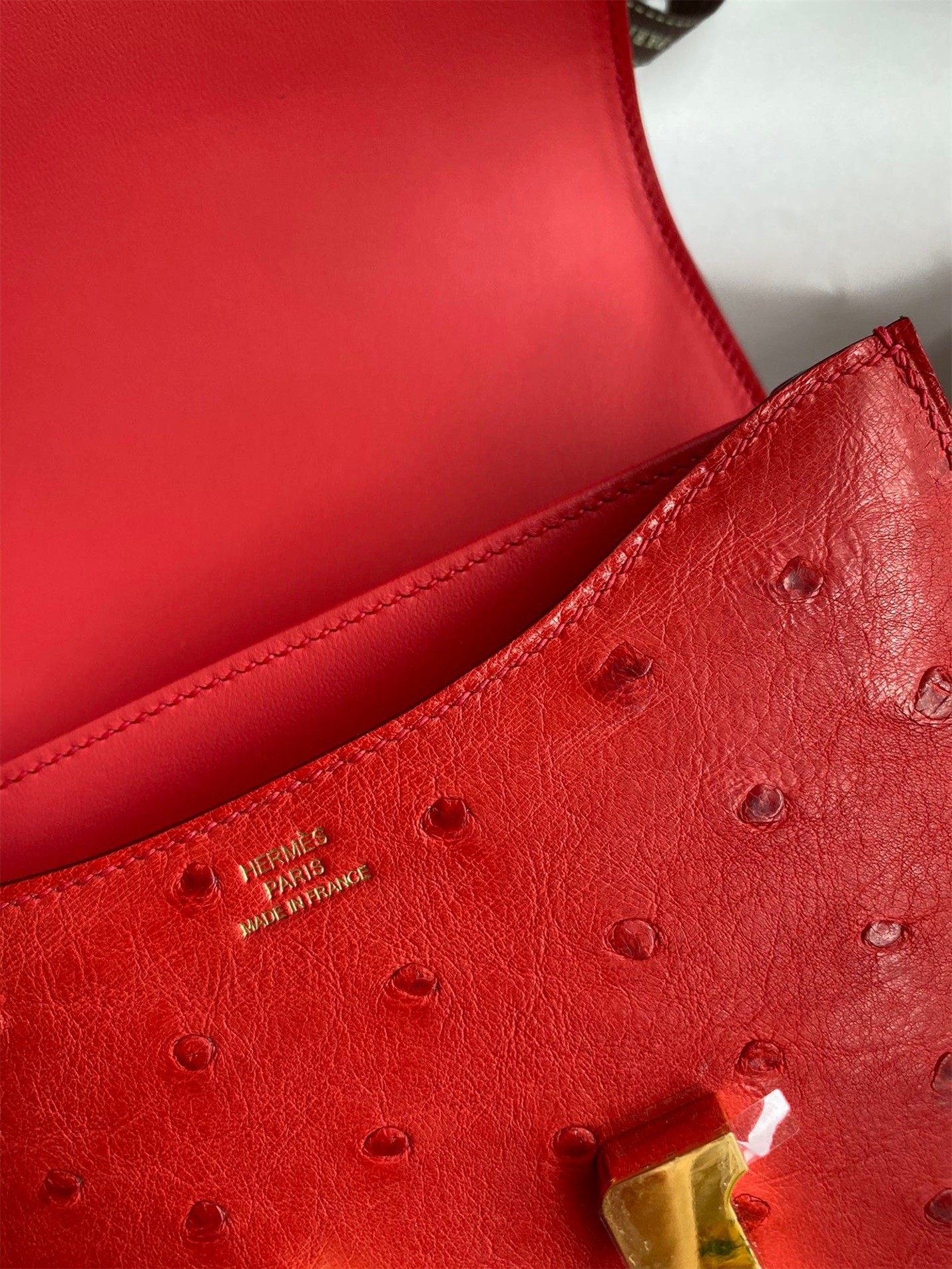 H**mes constance 18 handmade bag in red ostrich leather