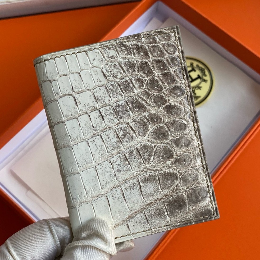 H**mes mc² euclide card holder in himalaya niloticus crocodile skin