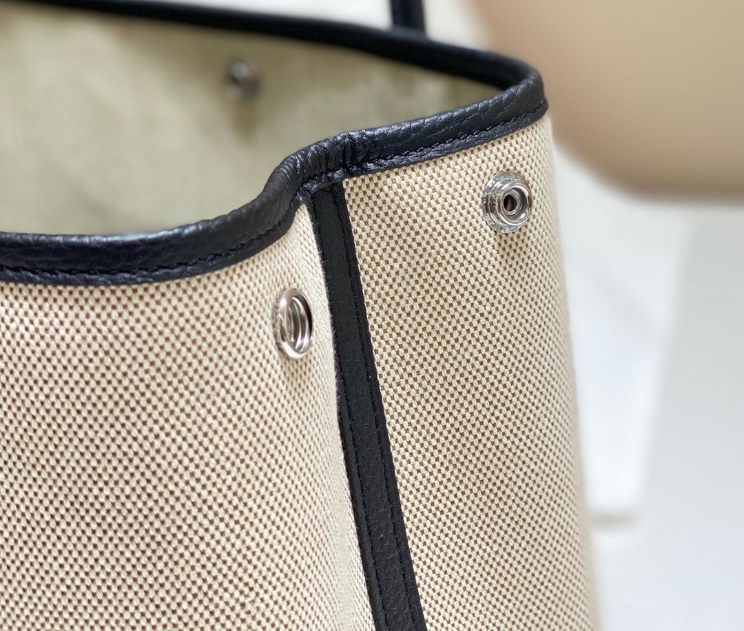 H**mes garden party 30cm bag in toile and black leather