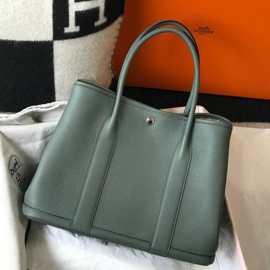 H**mes garden party 36 bag in vert amanda clemence leather