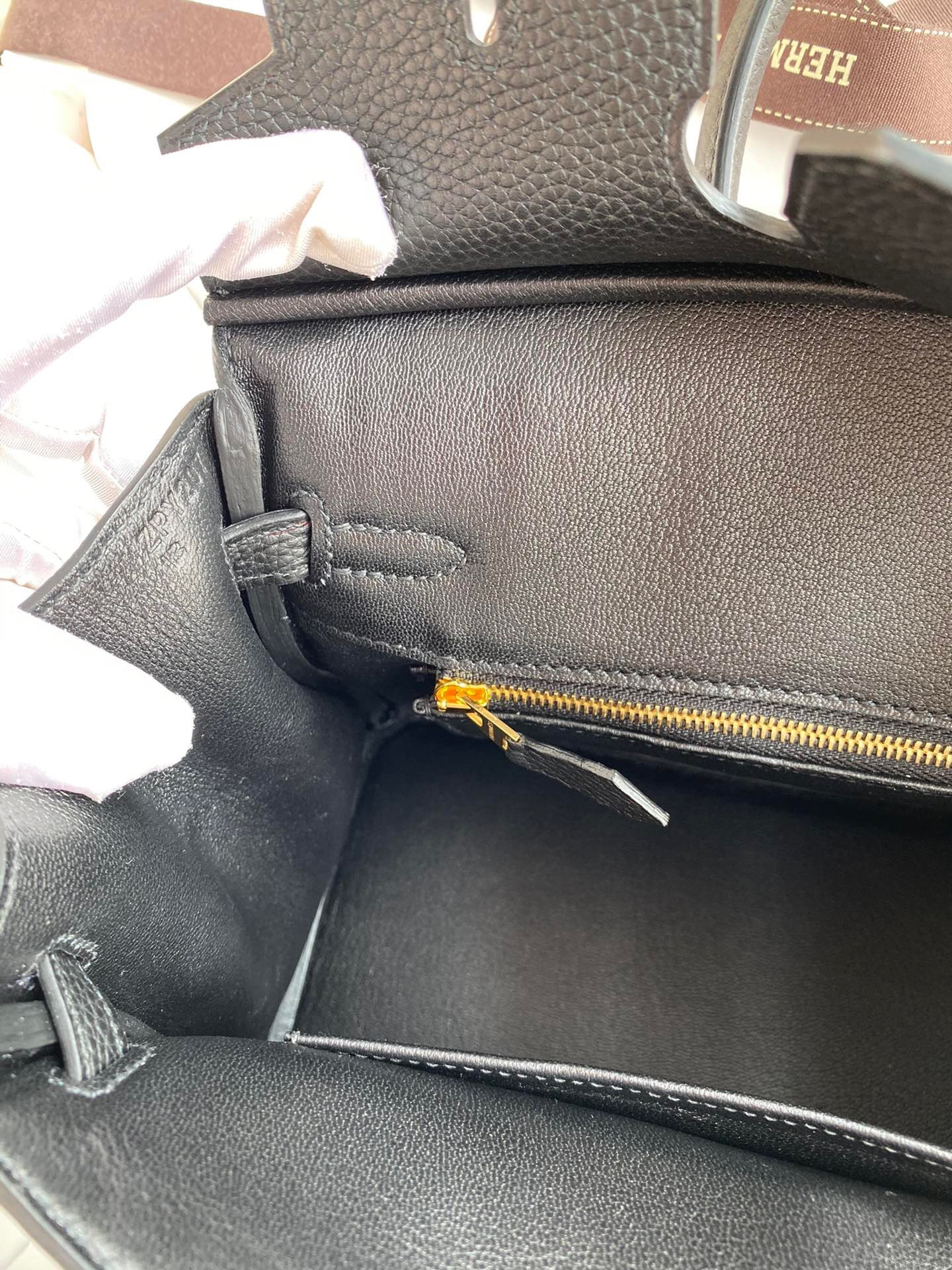 H**mes birkin 25 retourne handmade bag in black clemence leather