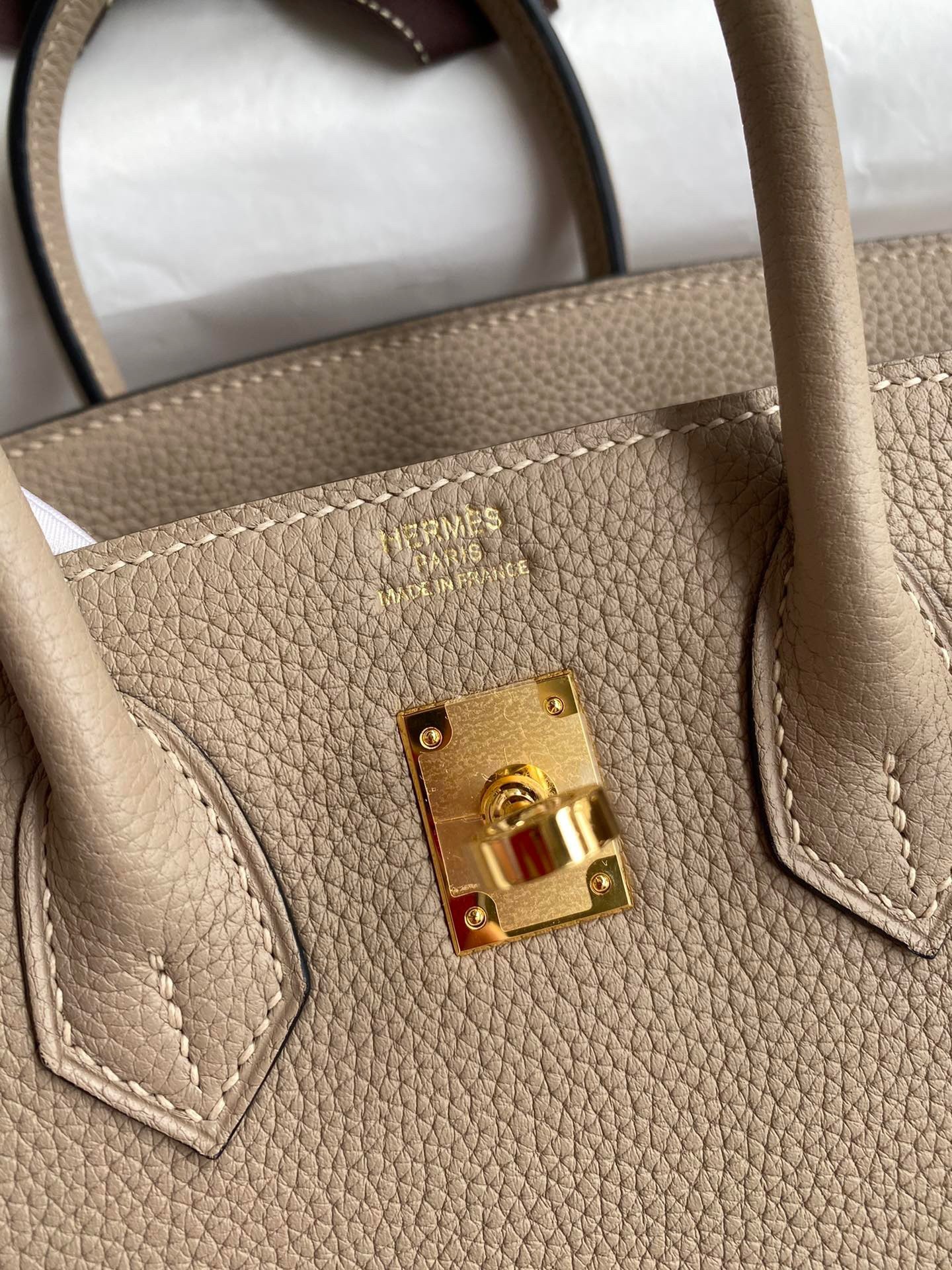 H**mes birkin 25 retourne handmade bag in gris tourterelle clemence leather