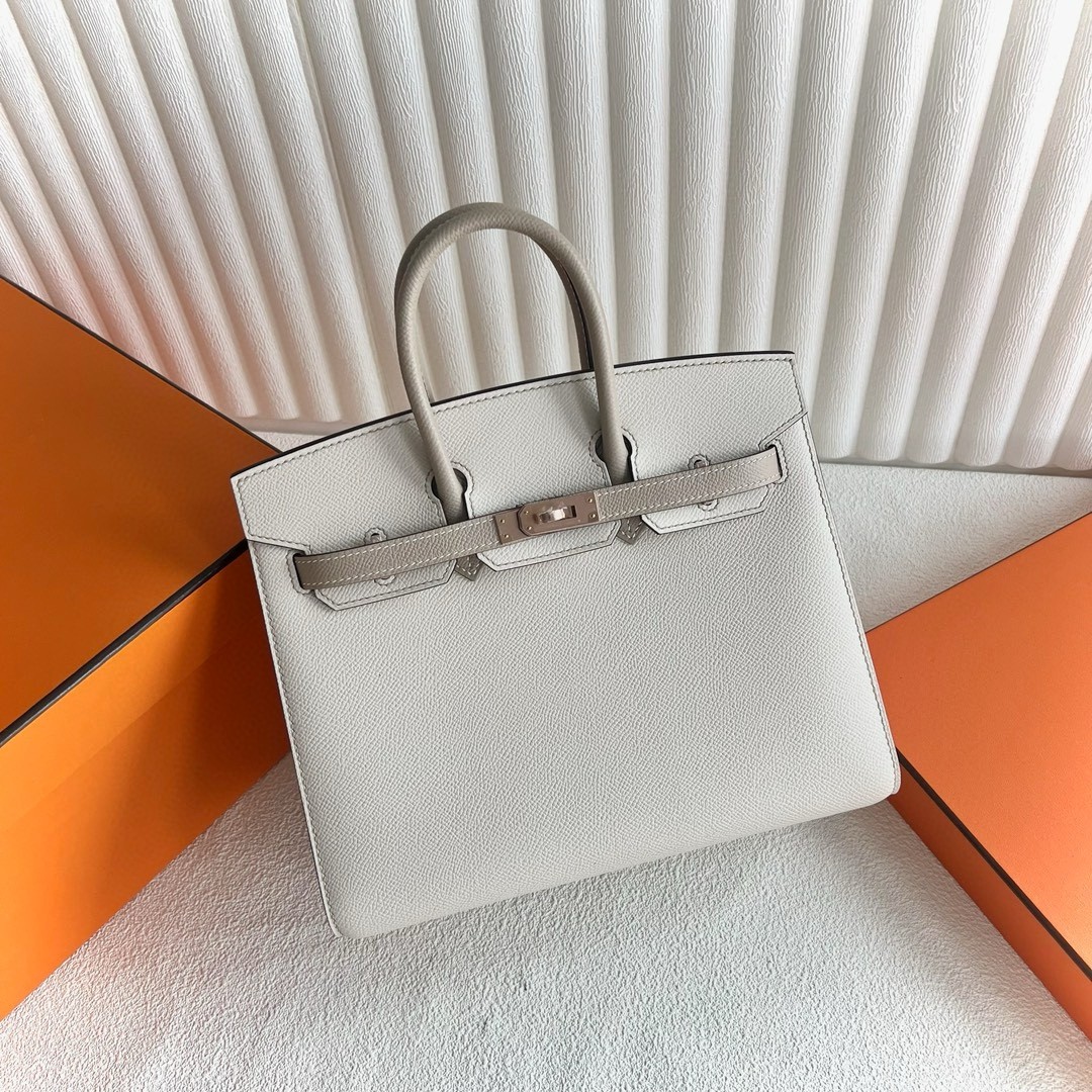 H**mes hss birkin 25 sellier bag in craie and grey epsom calfskin