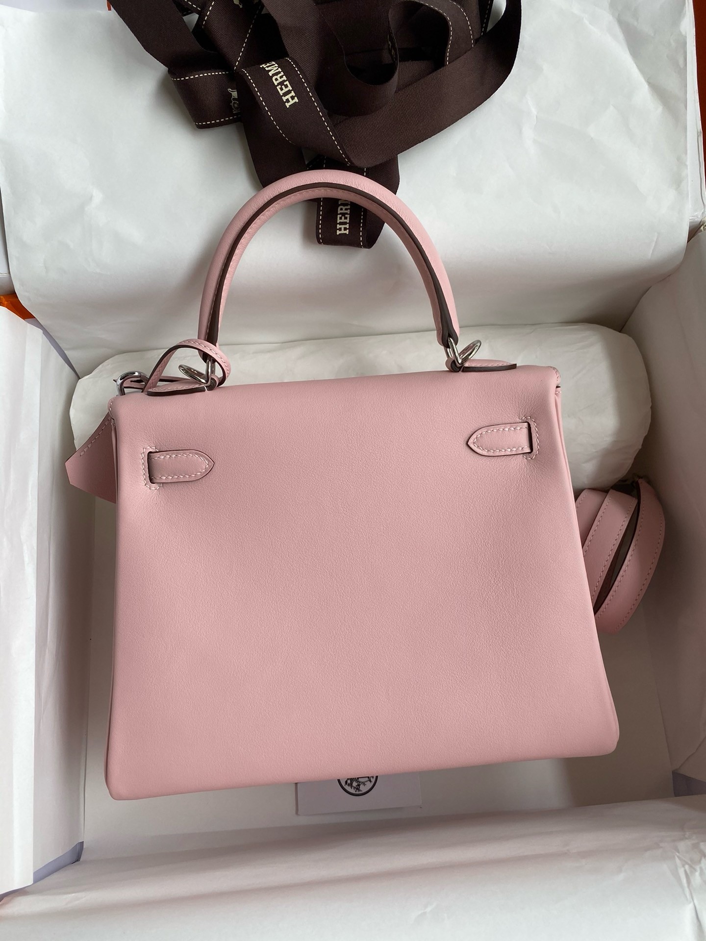 H**mes kelly retourne 25 handmade bag in rose sakura swift calfskin