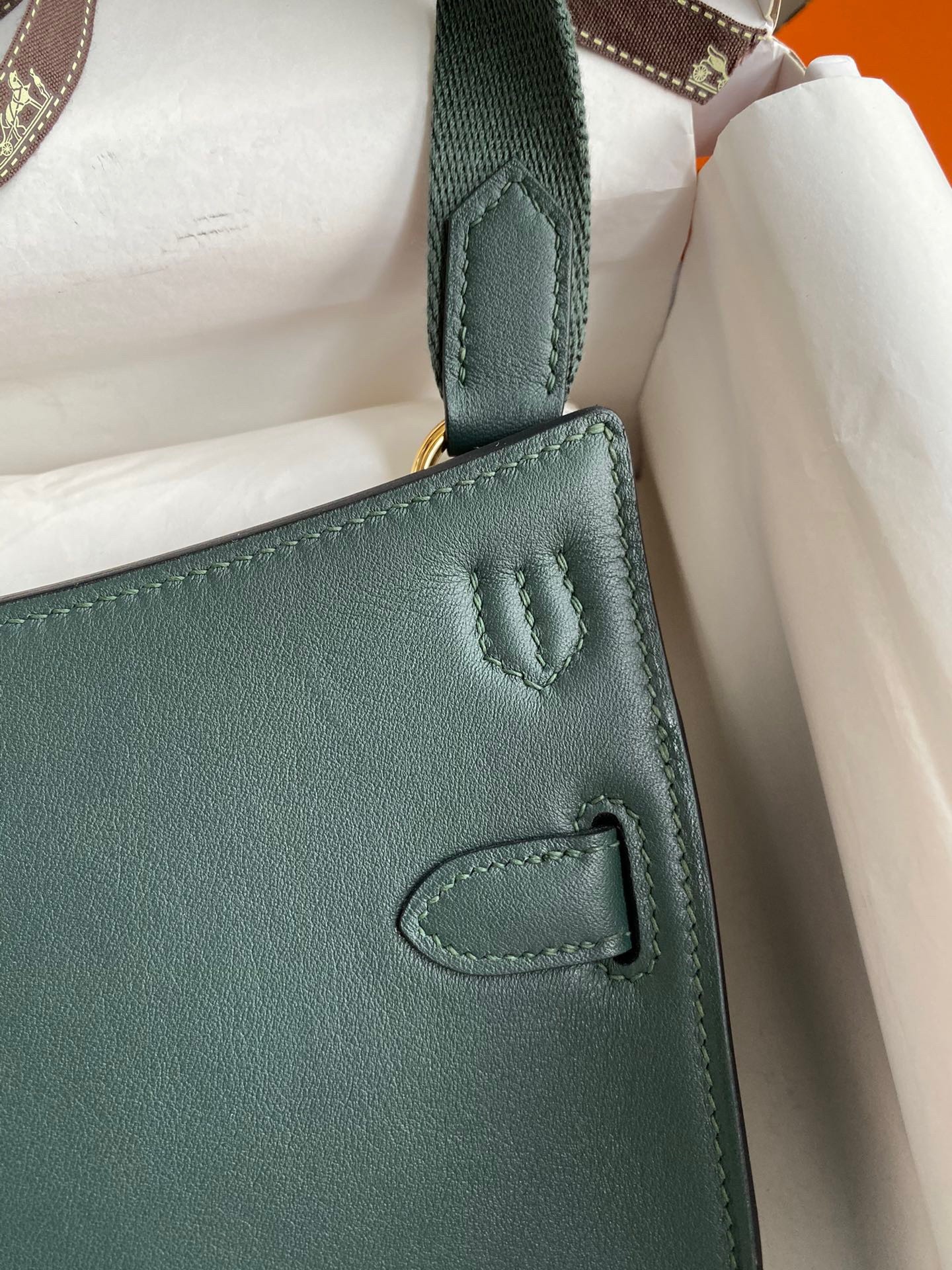 H**mes jypsiere mini handmade bag in vert rousseau swift calfskin