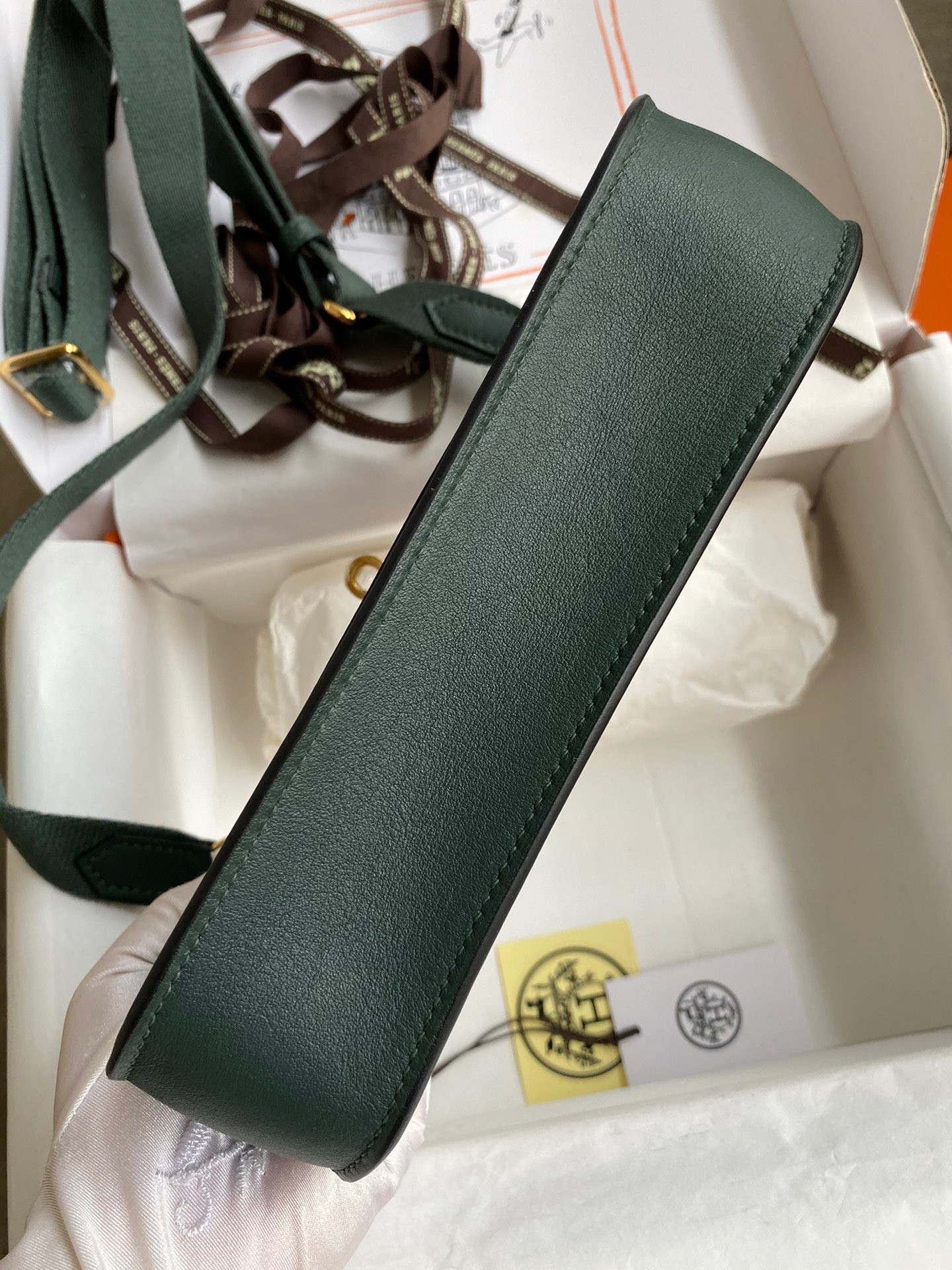 H**mes jypsiere mini handmade bag in vert rousseau swift calfskin