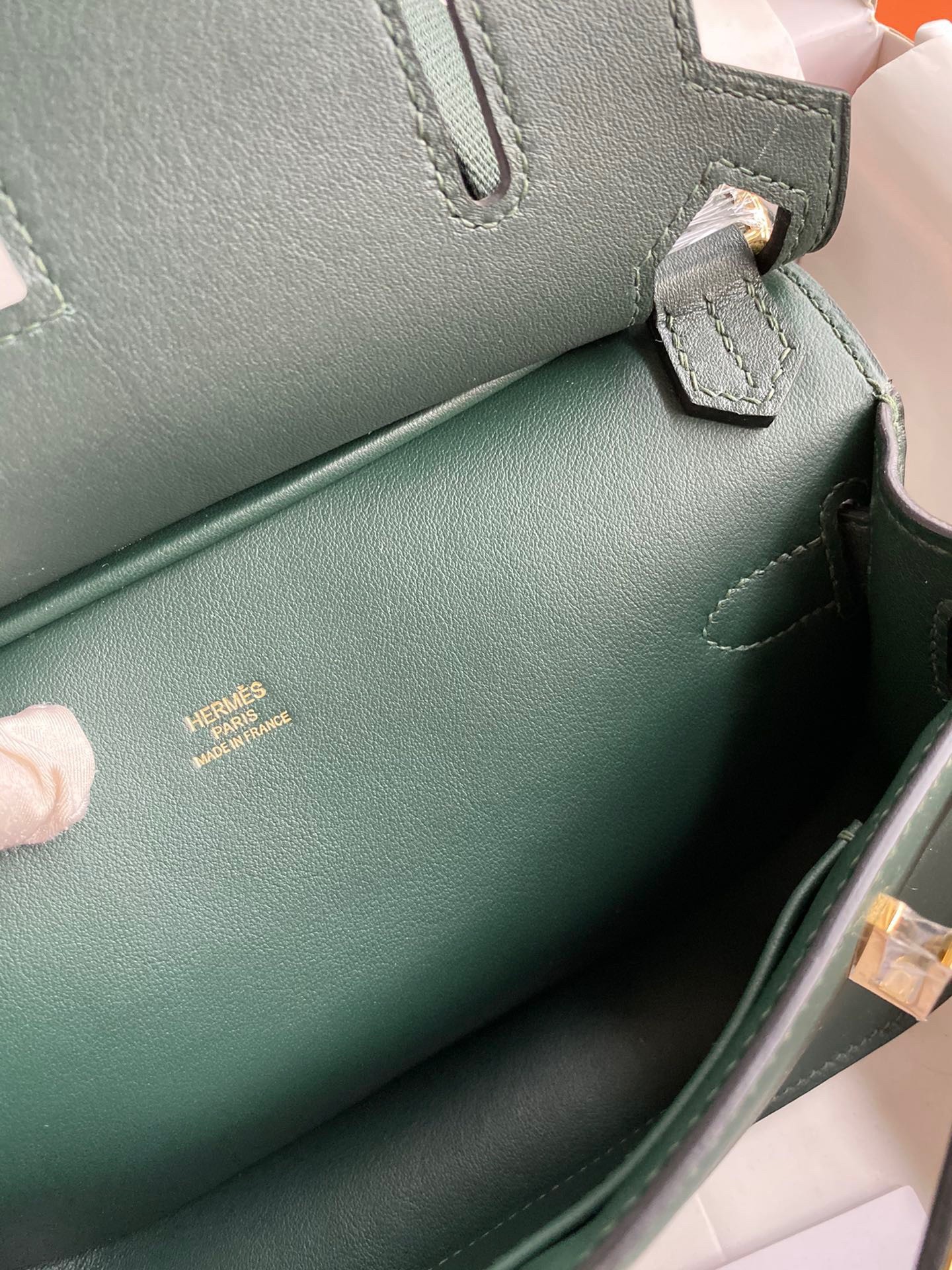 H**mes jypsiere mini handmade bag in vert rousseau swift calfskin