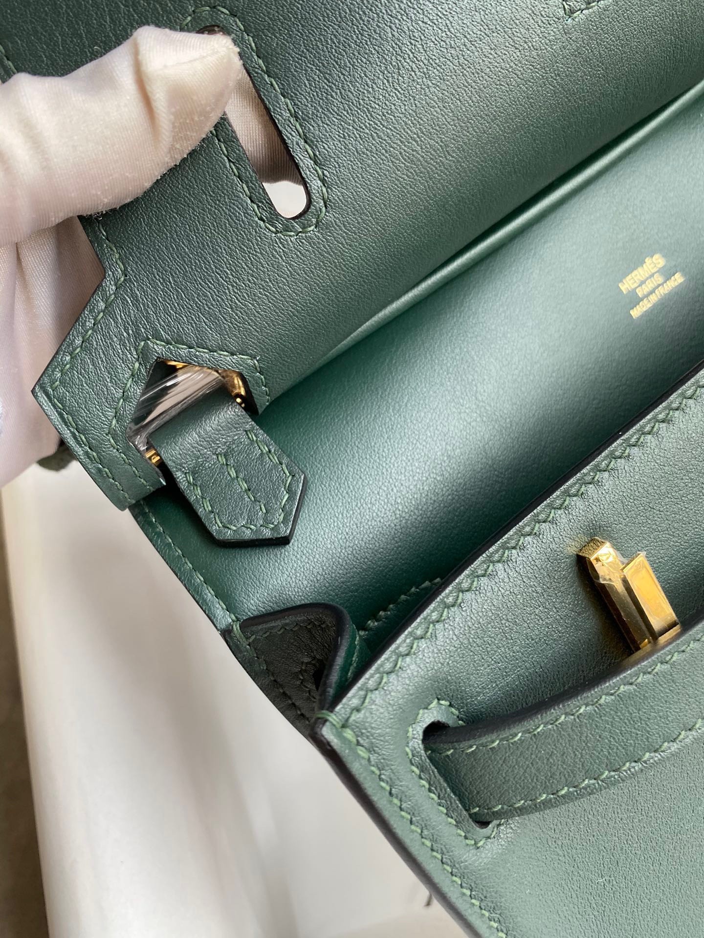 H**mes jypsiere mini handmade bag in vert rousseau swift calfskin