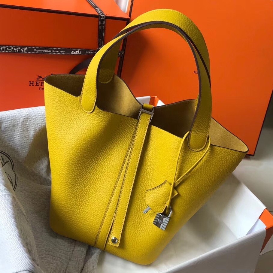 Replica Hermes Picotin Lock 18 Bag In Yellow Clemence Leather