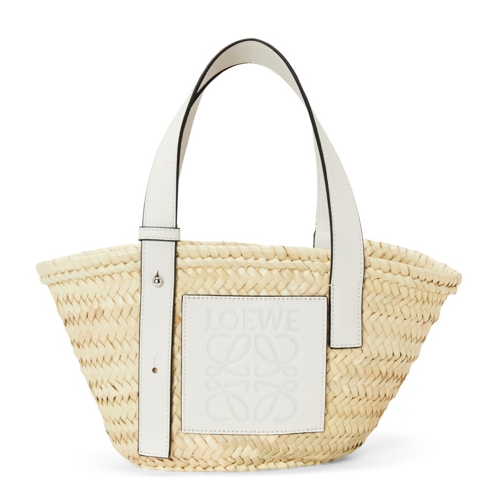 Loewe Small Basket Bag in Raffia and White Calfskin