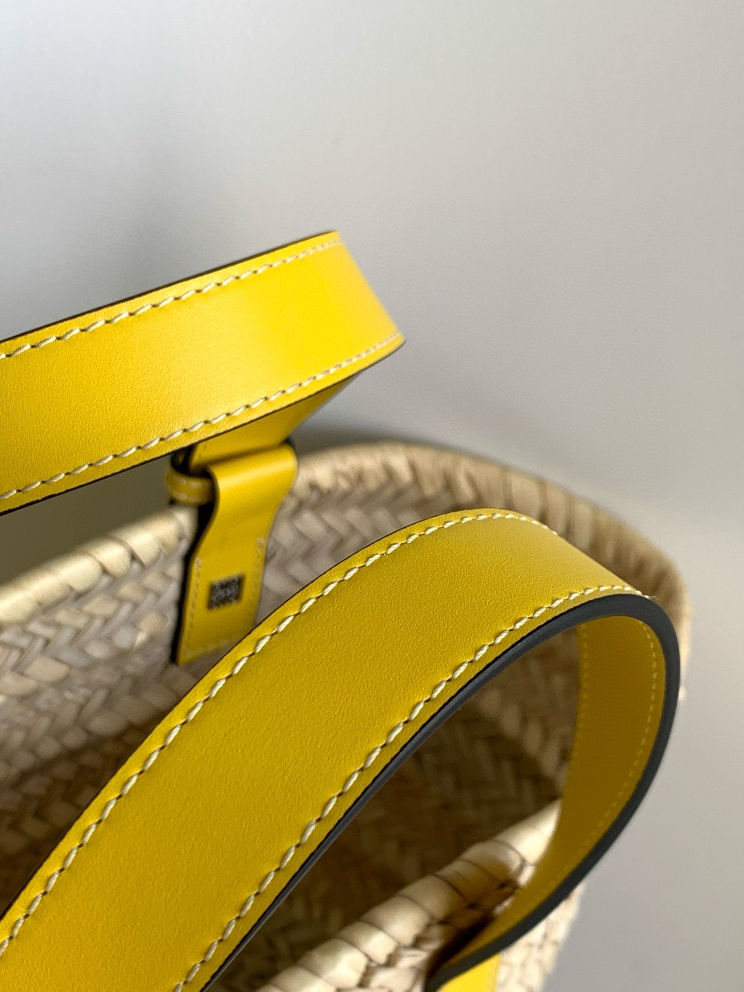 Loewe Small Basket Bag in Raffia and Yellow Calfskin