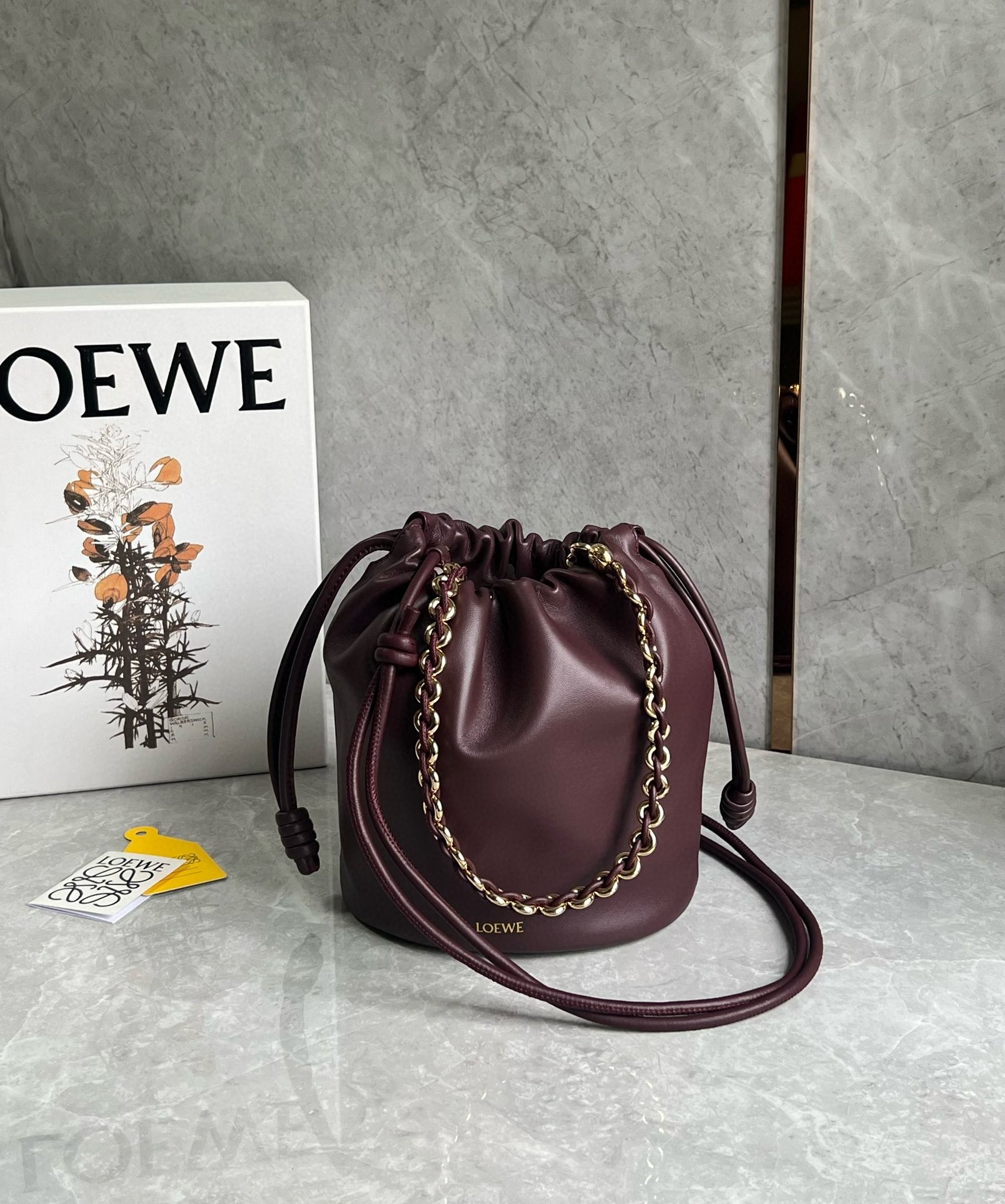 Loewe Flamenco Purse Bucket Bag in Burgundy Nappa Lambskin