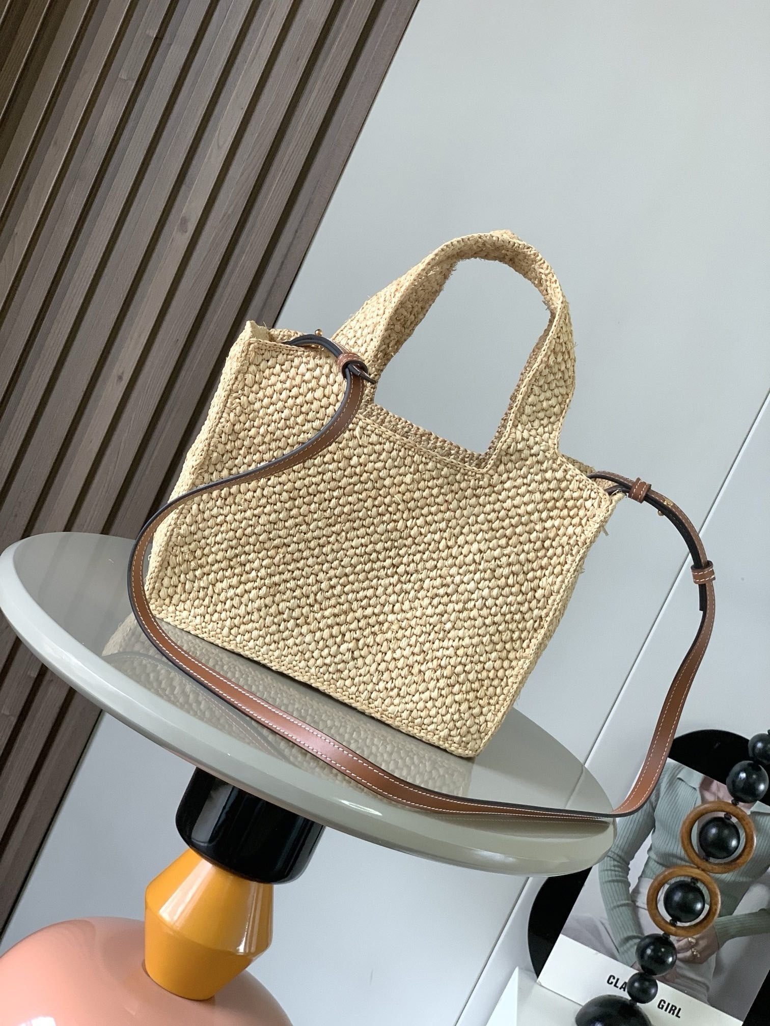 Loewe Small LOEWE Font Tote in Natural Raffia