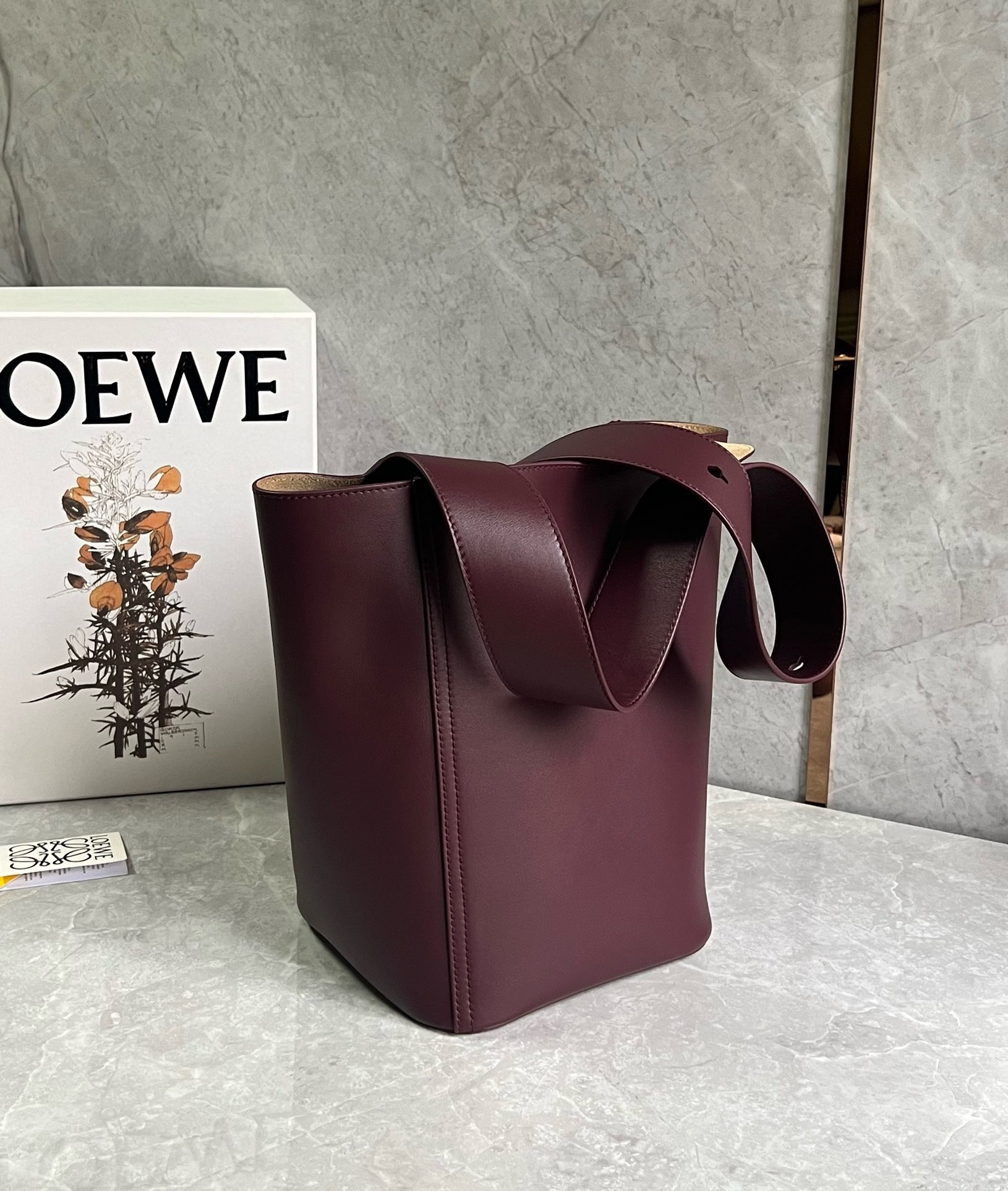 Loewe Medium Pebble Bucket Bag in Burgundy Calfskin