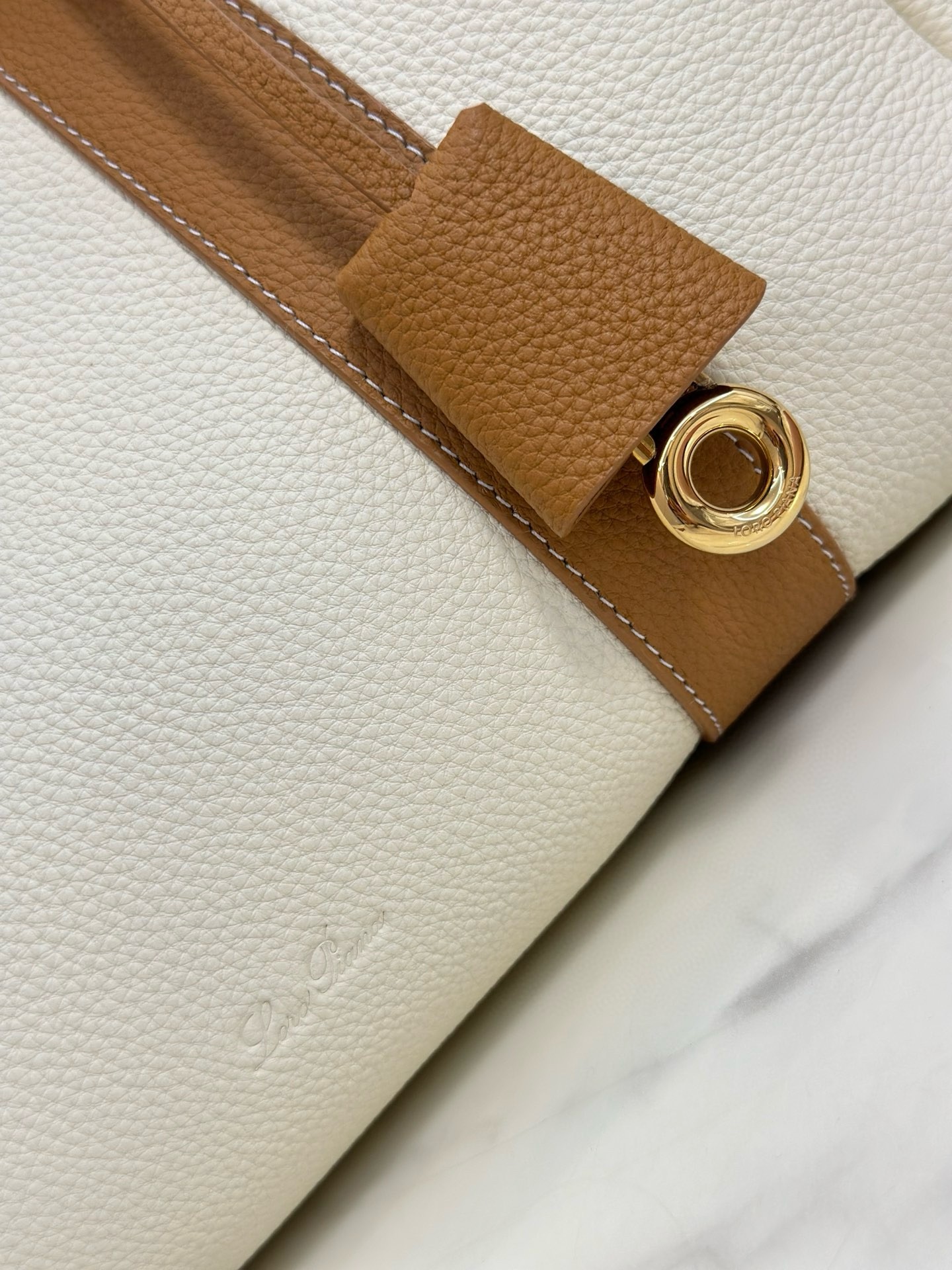 Loro Piana Loom L32 Bag in White and Tan Grained Leather