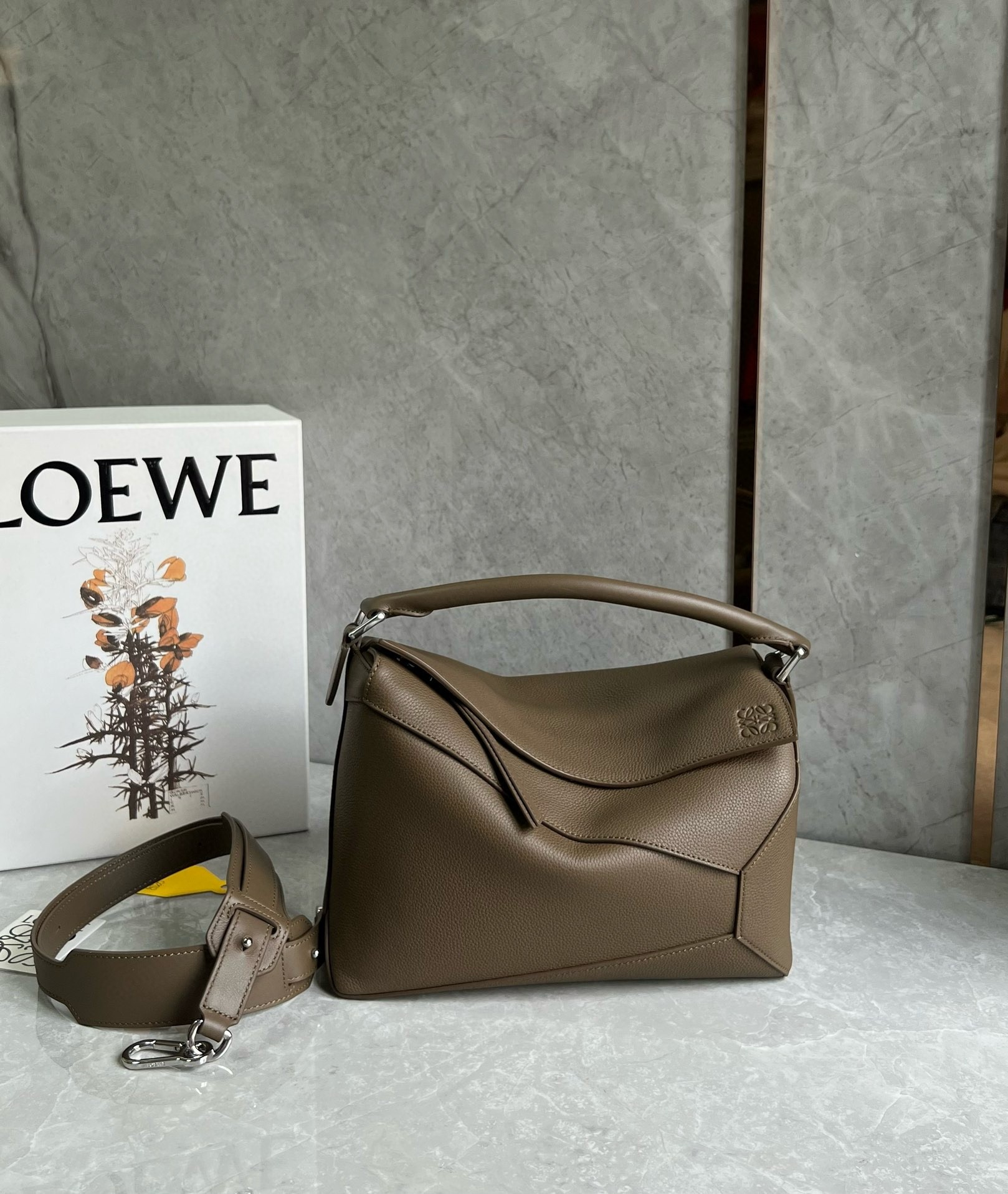 Loewe Puzzle Medium Bag in Dark Cigar Grained Calfskin