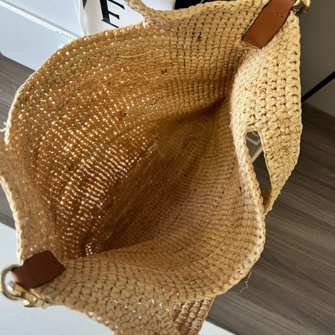 Loewe Slit Tote Bag in Raffia and Calfskin