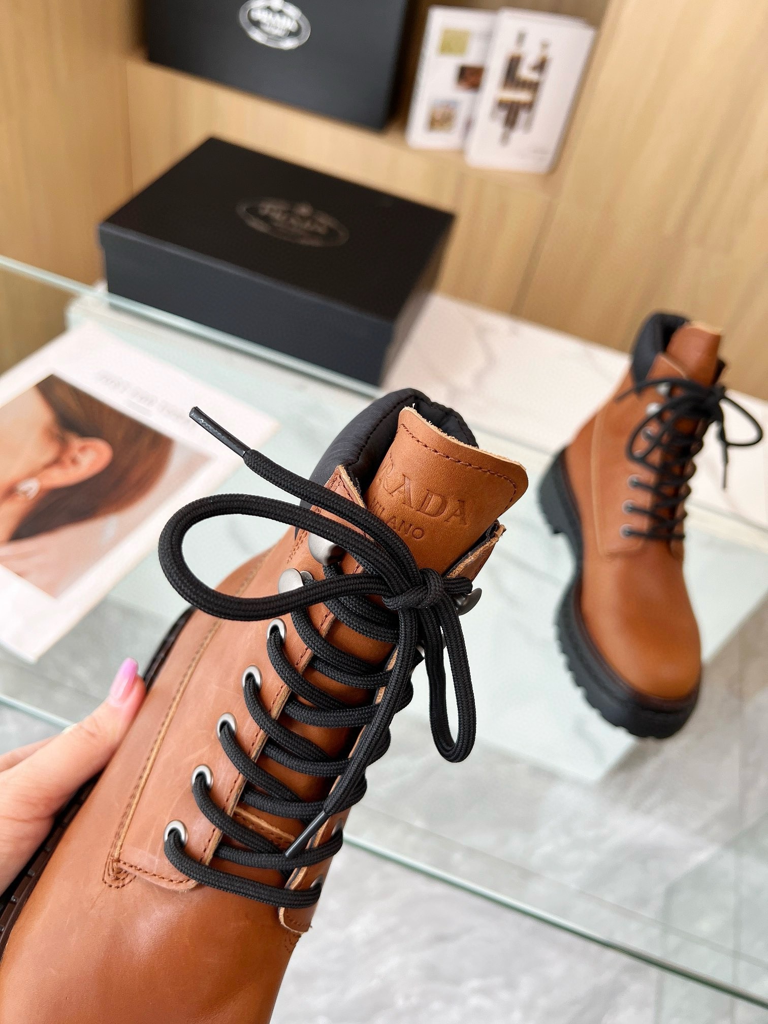 Pra*a chelsea boots in cognac leather and re-nylon