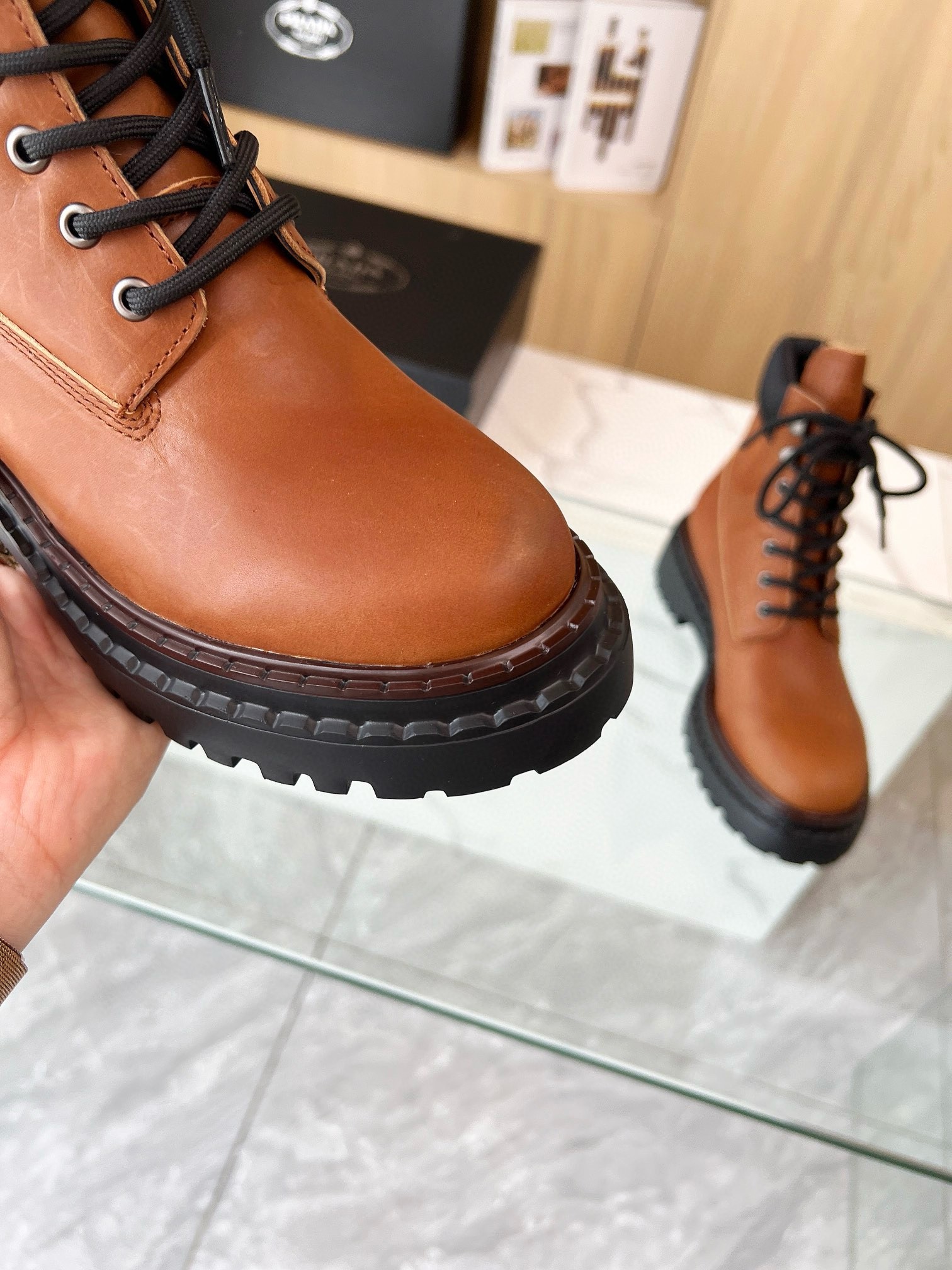 Pra*a chelsea boots in cognac leather and re-nylon