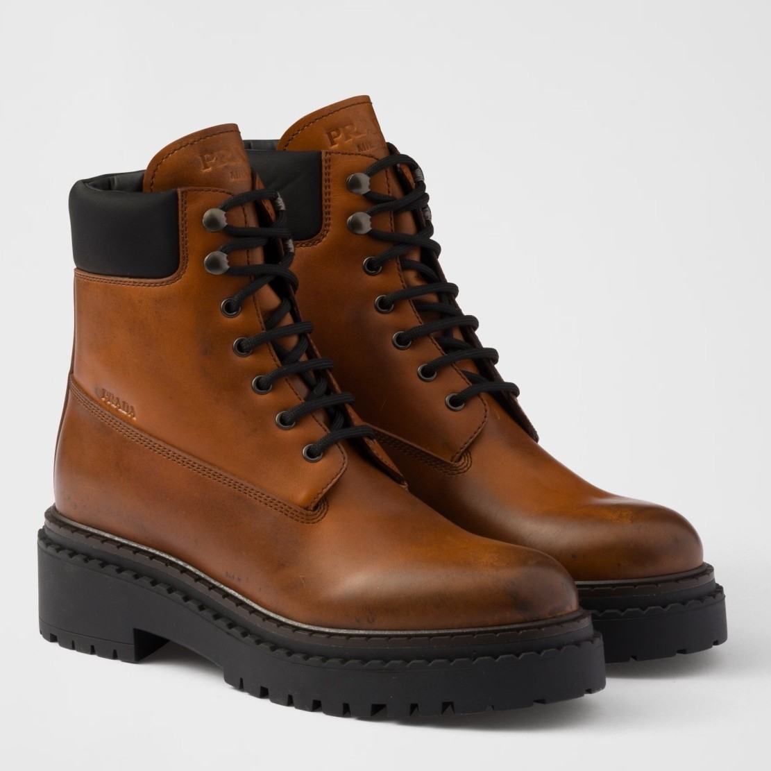 Pra*a chelsea boots in cognac leather and re-nylon