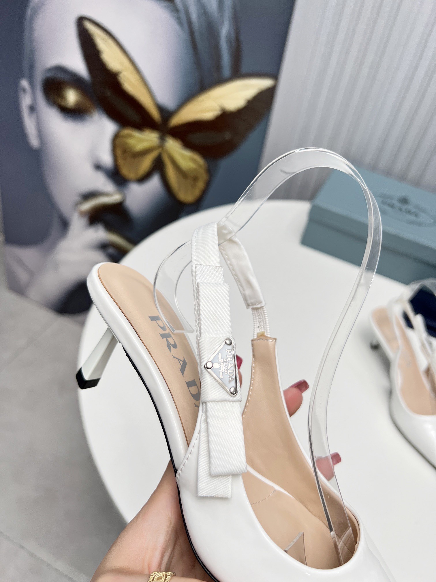 Pra*a slingbacks pumps 45mm in white patent leather