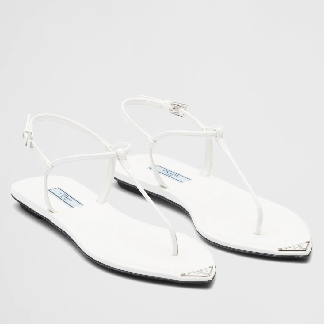 Pra*a thong sandals in white brushed leather