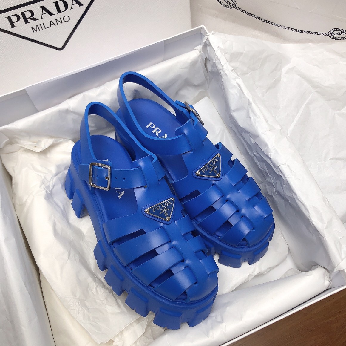 Pra*a foam sandals in blue rubber