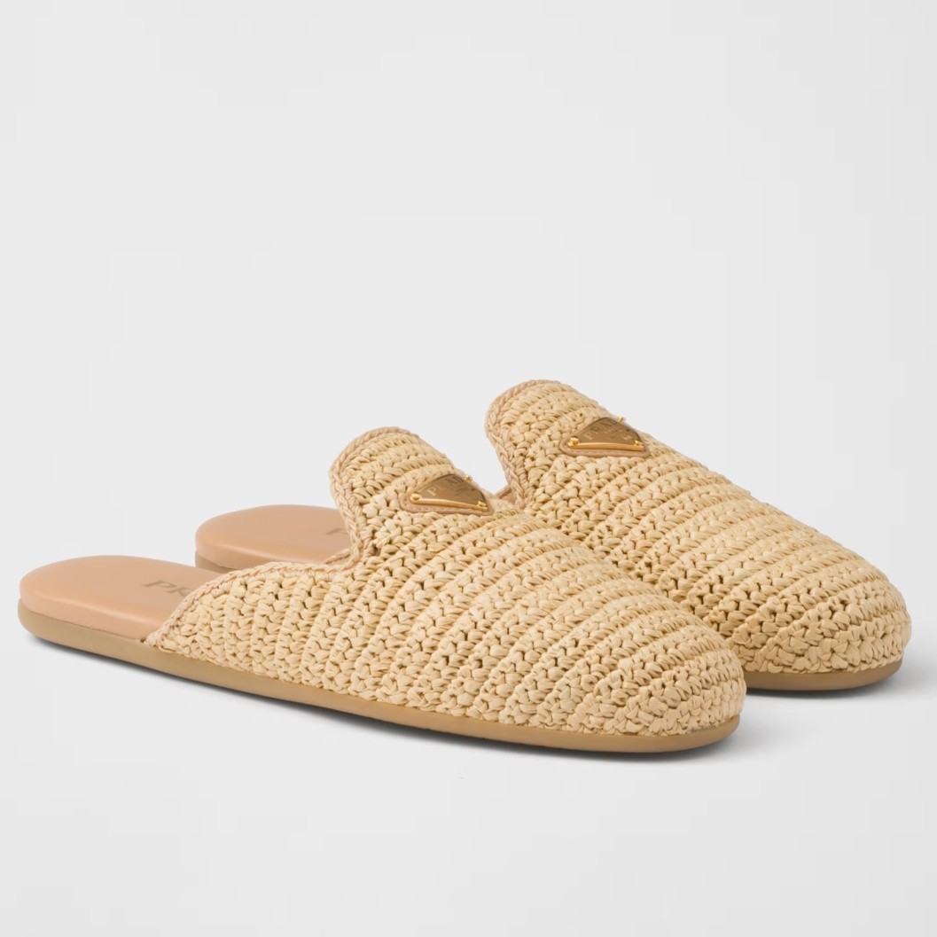 Pra*a women''s crochet mules in natural raffia