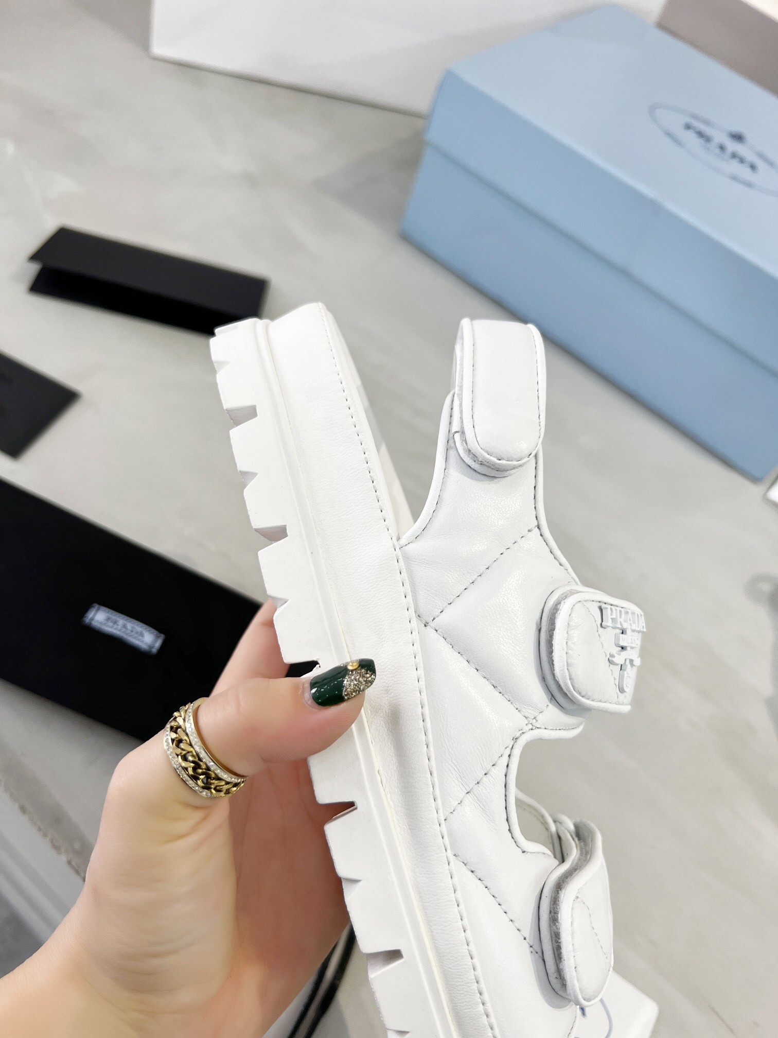 Pra*a padded sandals in white nappa leather