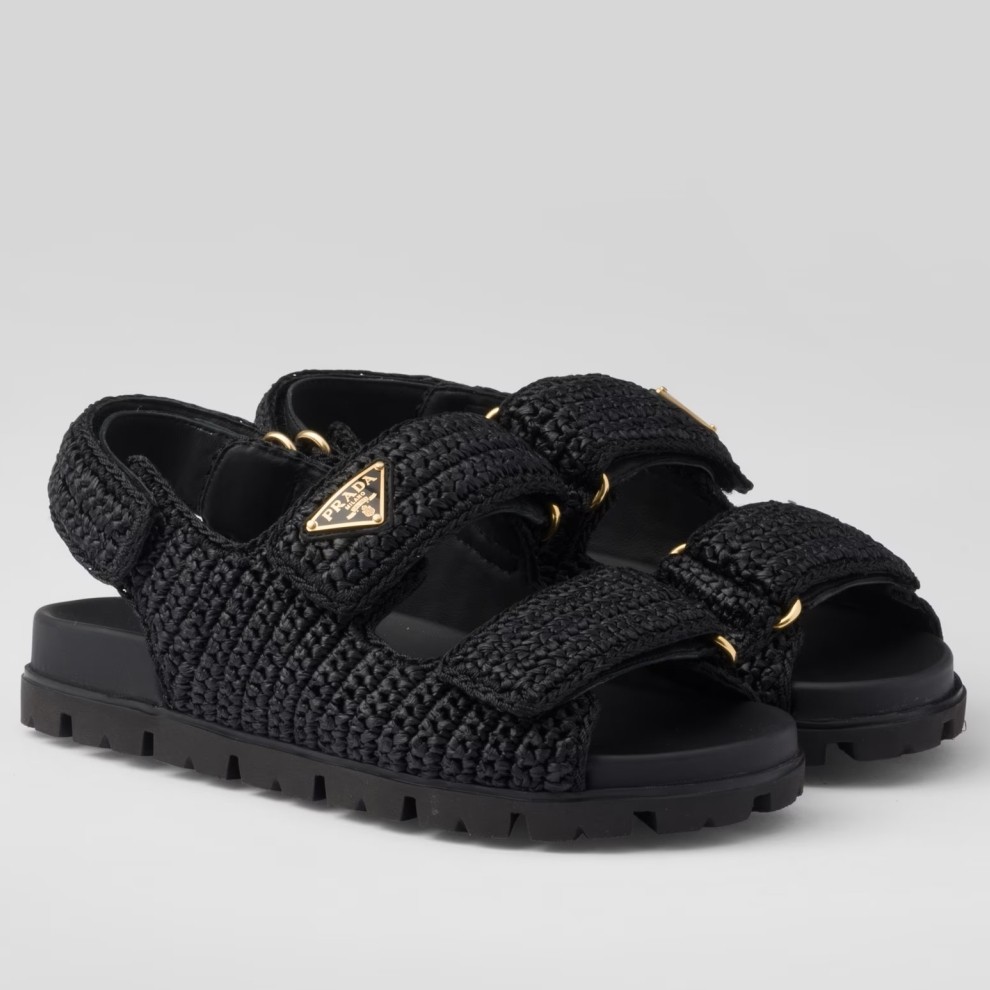 Pra*a women''s crochet sandals in black raffia