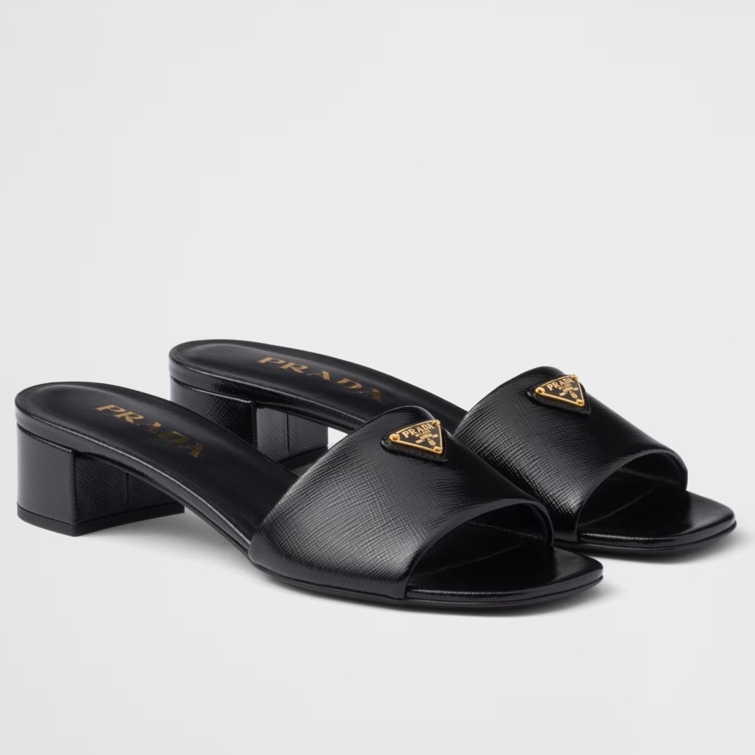 Pra*a heeled sandals 35mm in black saffiano leather