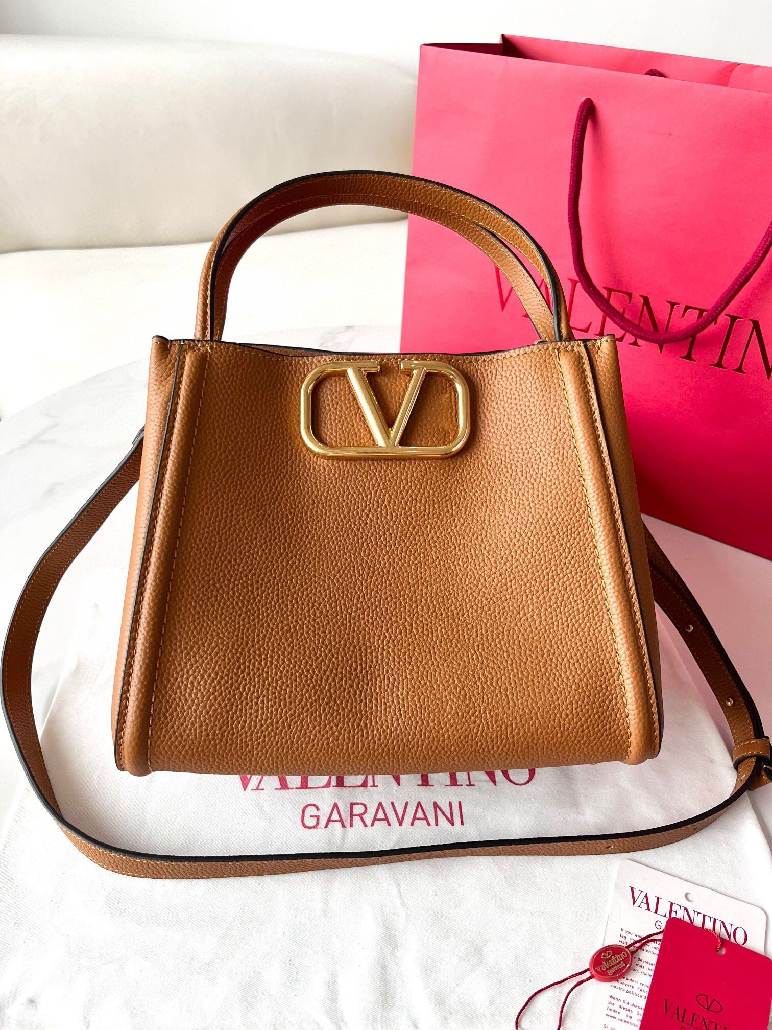 Valentino Alltime Medium Bag in Brown Grained Calfskin